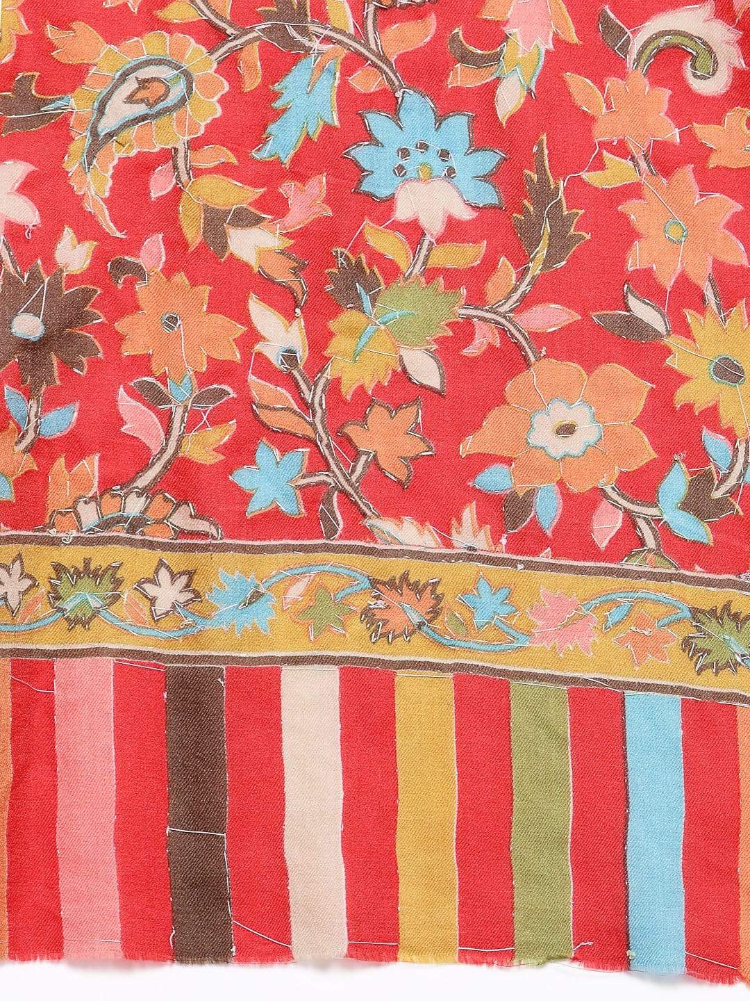 Pashtush India 70x200 Pashtush Womens 100% Hand Embroidered Kalamkari Stole, Fine Wool, Scarlet Red