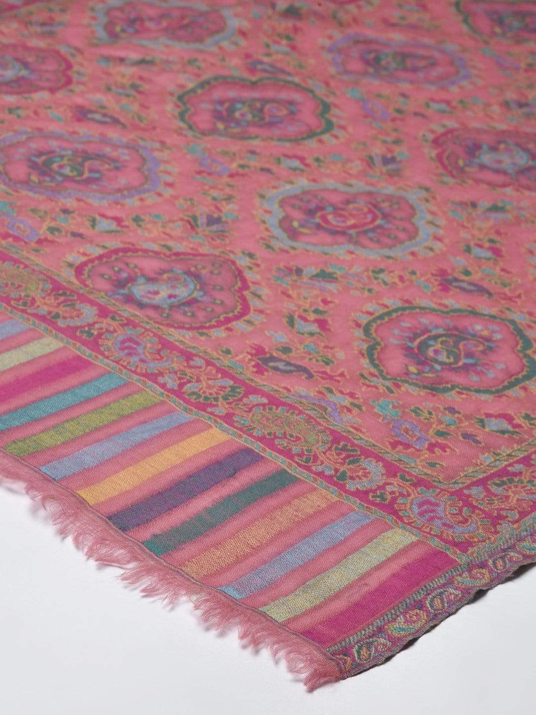 Pashtush India 70x200 Pashtush Women Pink  Blue Pure Wool Woven Design Kaani Shawl