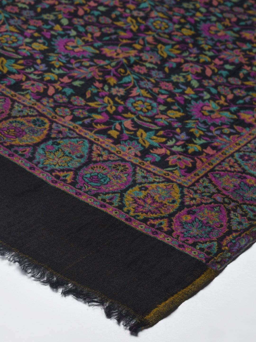 Pashtush India 100x200 Pashtush Womens 100% Pure Wool Kaani Weave Shawl, Soft and Warm, With Woolmark Certificate black