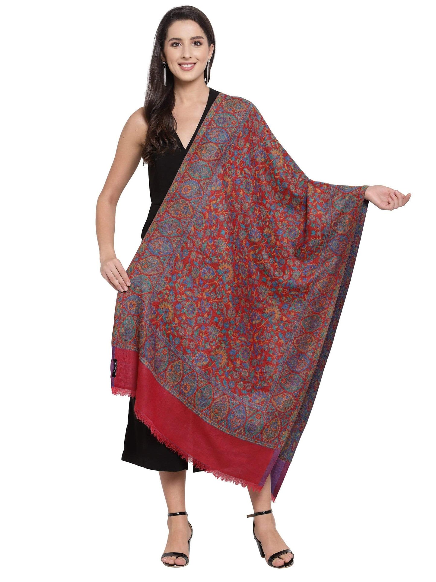 Pashtush India 70x200 Pashtush Womens 100% Pure Wool Ring Soft Ethnic Weave Stole, Woolmark Certified Scarlet