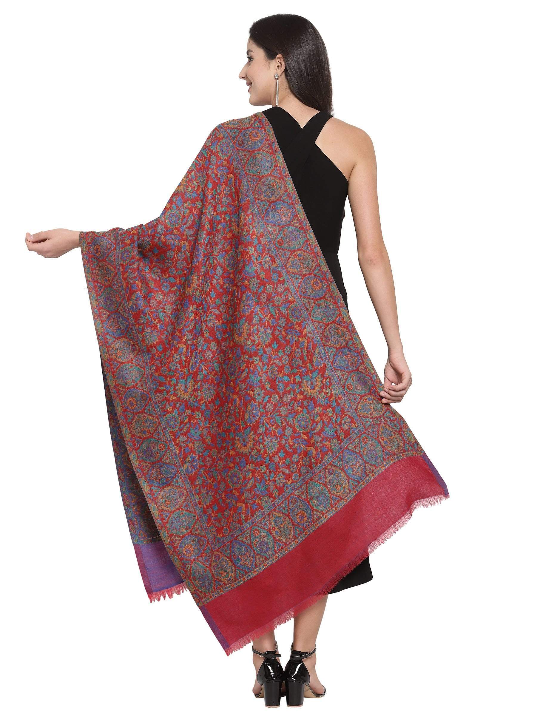 Pashtush India 70x200 Pashtush Womens 100% Pure Wool Ring Soft Ethnic Weave Stole, Woolmark Certified Scarlet