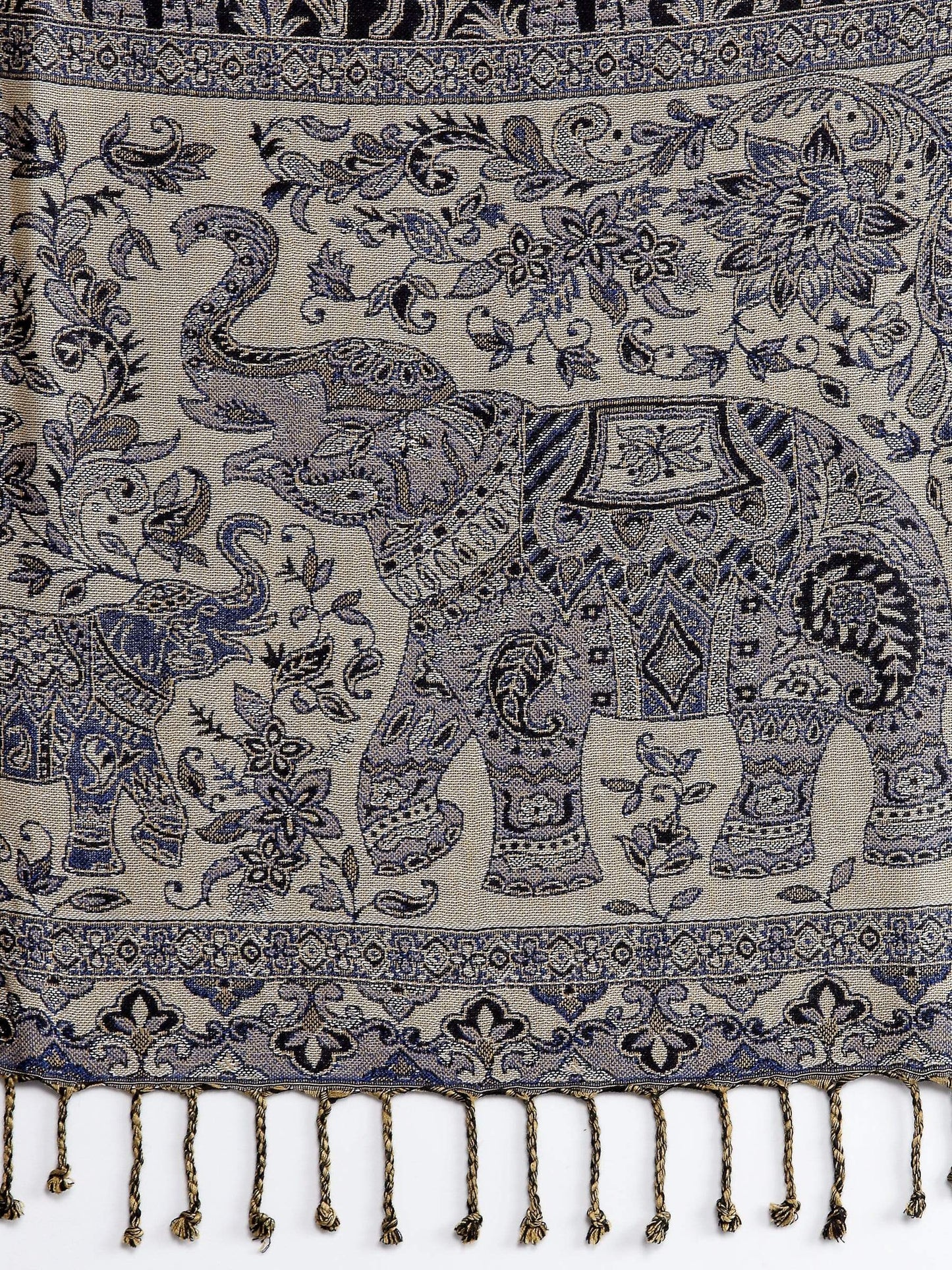 Pashtush India 70x200 Pashtush Womens Bamboo Reversible Stole, Safari Animals, Elephant Design, Black
