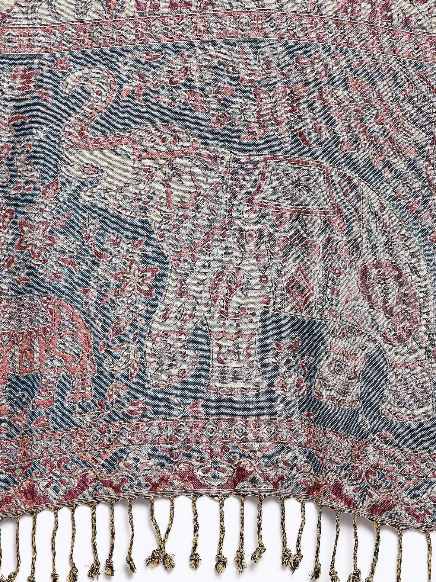 Pashtush India 70x200 Pashtush Womens Bamboo Reversible Stole, Tribal elephants, Azure
