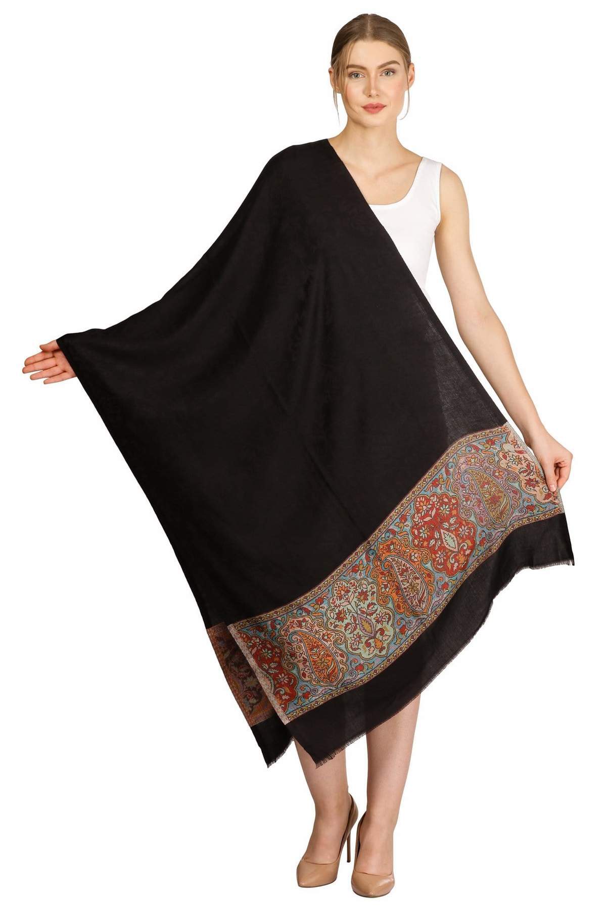 Pashtush India 70x200 Pashtush Womens Bamboo Scarf, Woven Paisley soft and natural,Black
