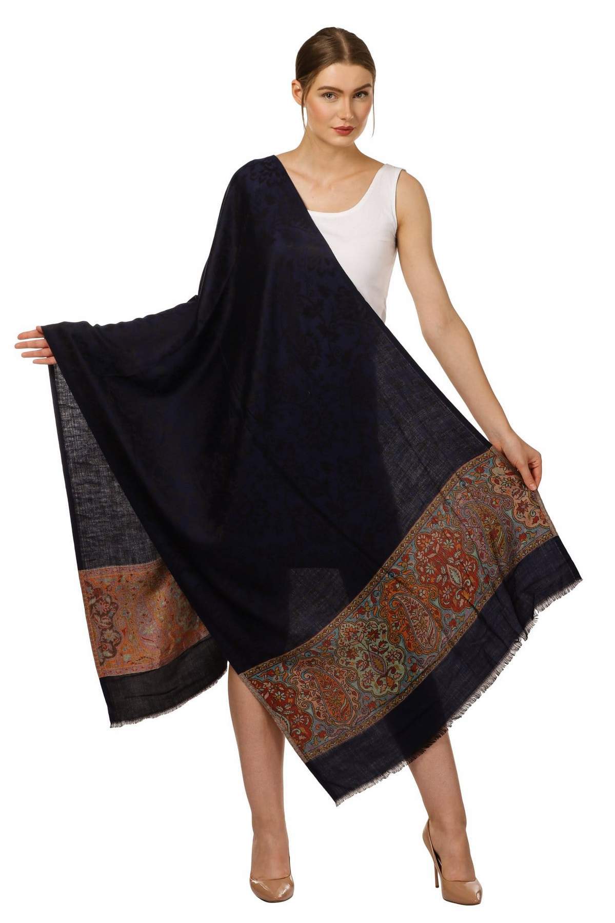 Pashtush India 70x200 Pashtush Womens Bamboo Scarf, Woven Paisley soft and natural,Black