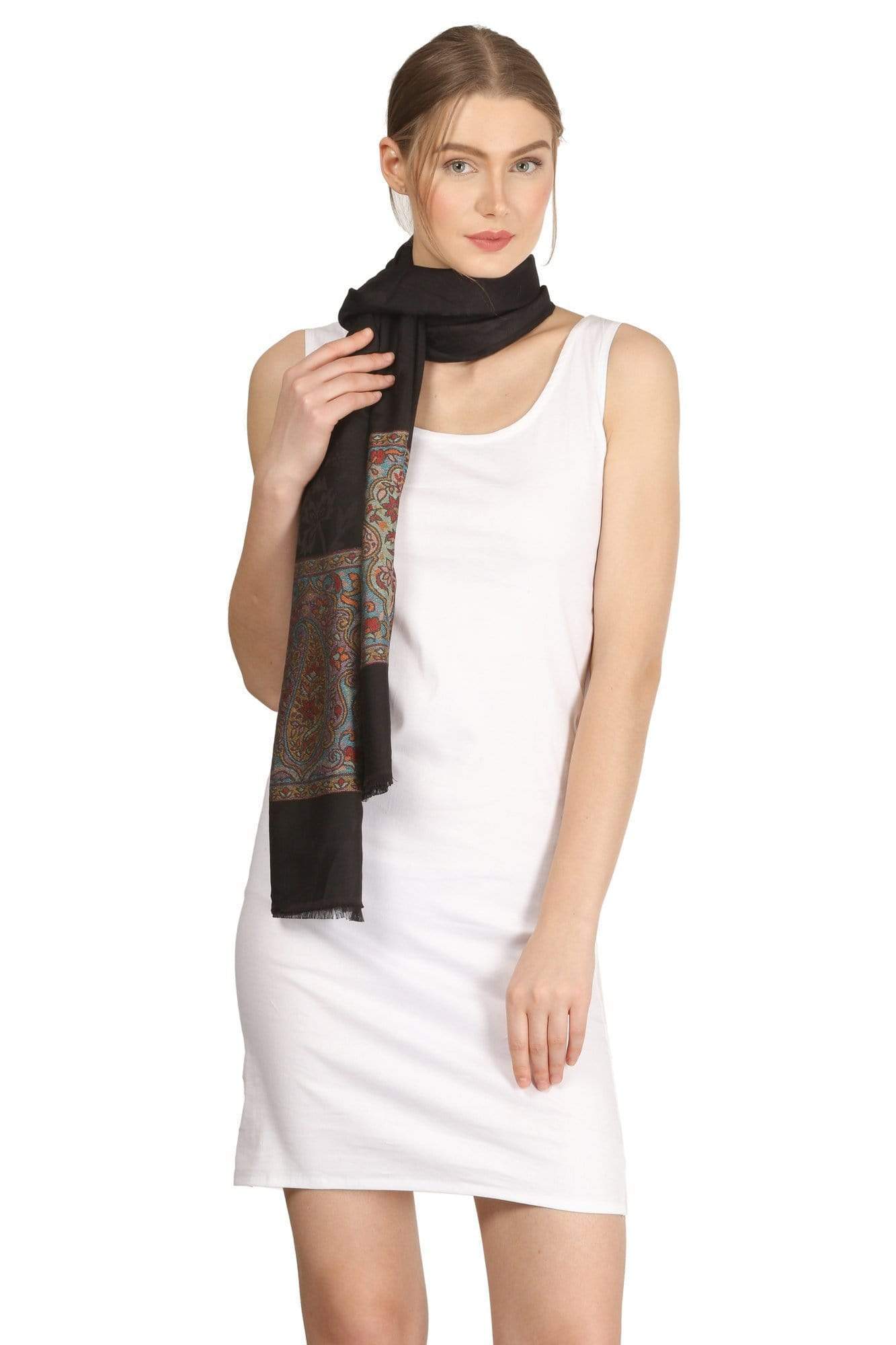 Pashtush India 70x200 Pashtush Womens Bamboo Scarf, Woven Paisley soft and natural,Black