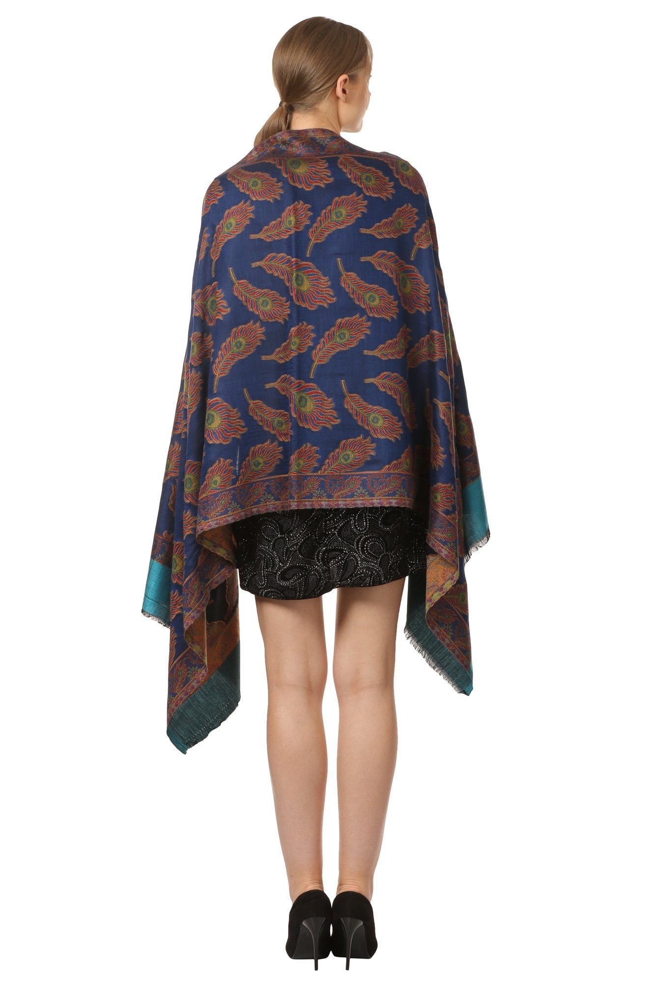 Pashtush Shawl Store Stole Pashtush Womens Bamboo Scarf, Woven peacock Design 28x80 inches, soft and natural