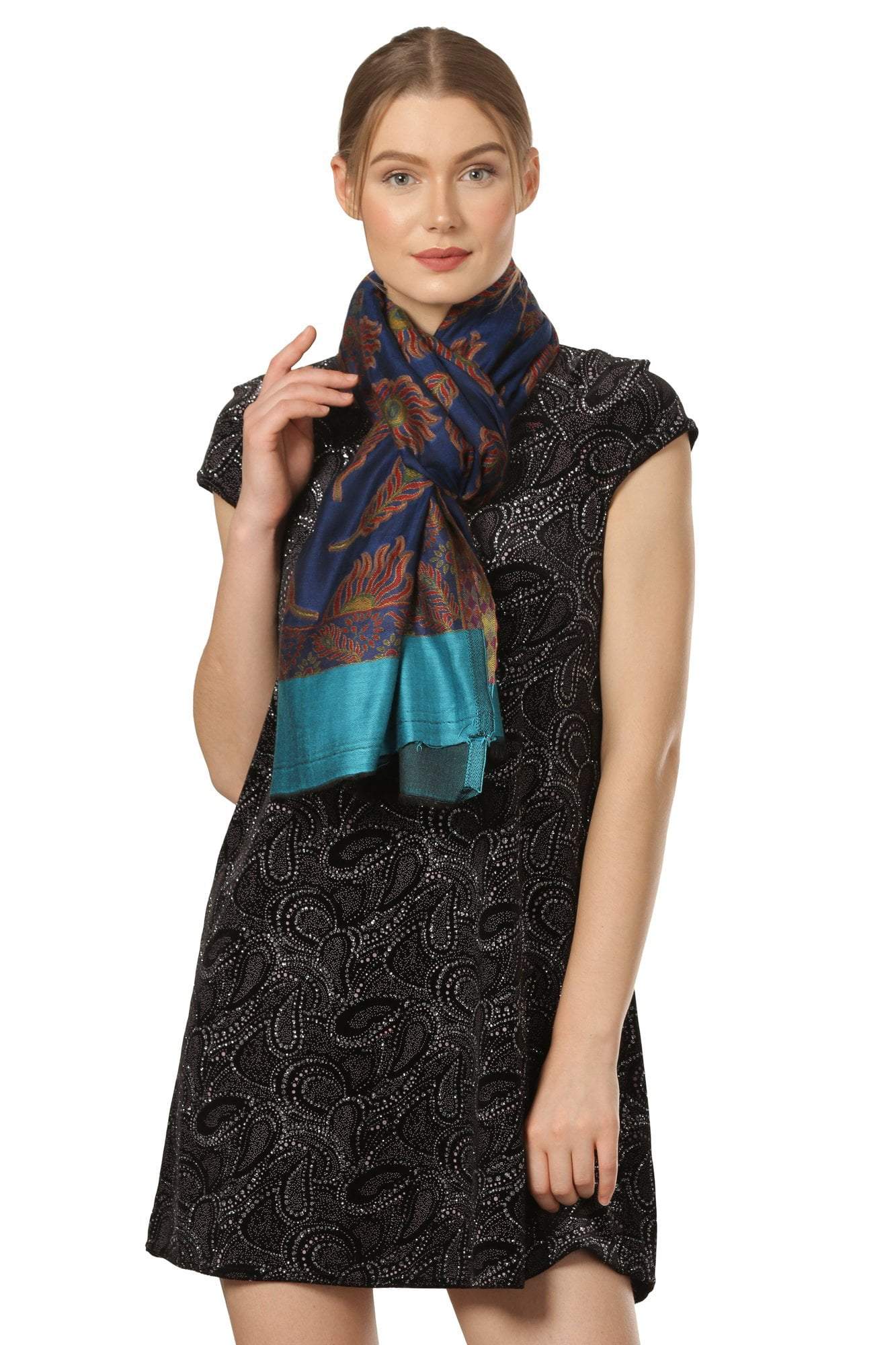 Pashtush Shawl Store Stole Pashtush Womens Bamboo Scarf, Woven peacock Design 28x80 inches, soft and natural