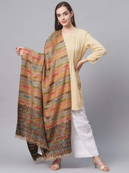 Pashtush India 70x200 Pashtush Womens Beige  Orange Pure Wool Woven Design Kaani Shawl