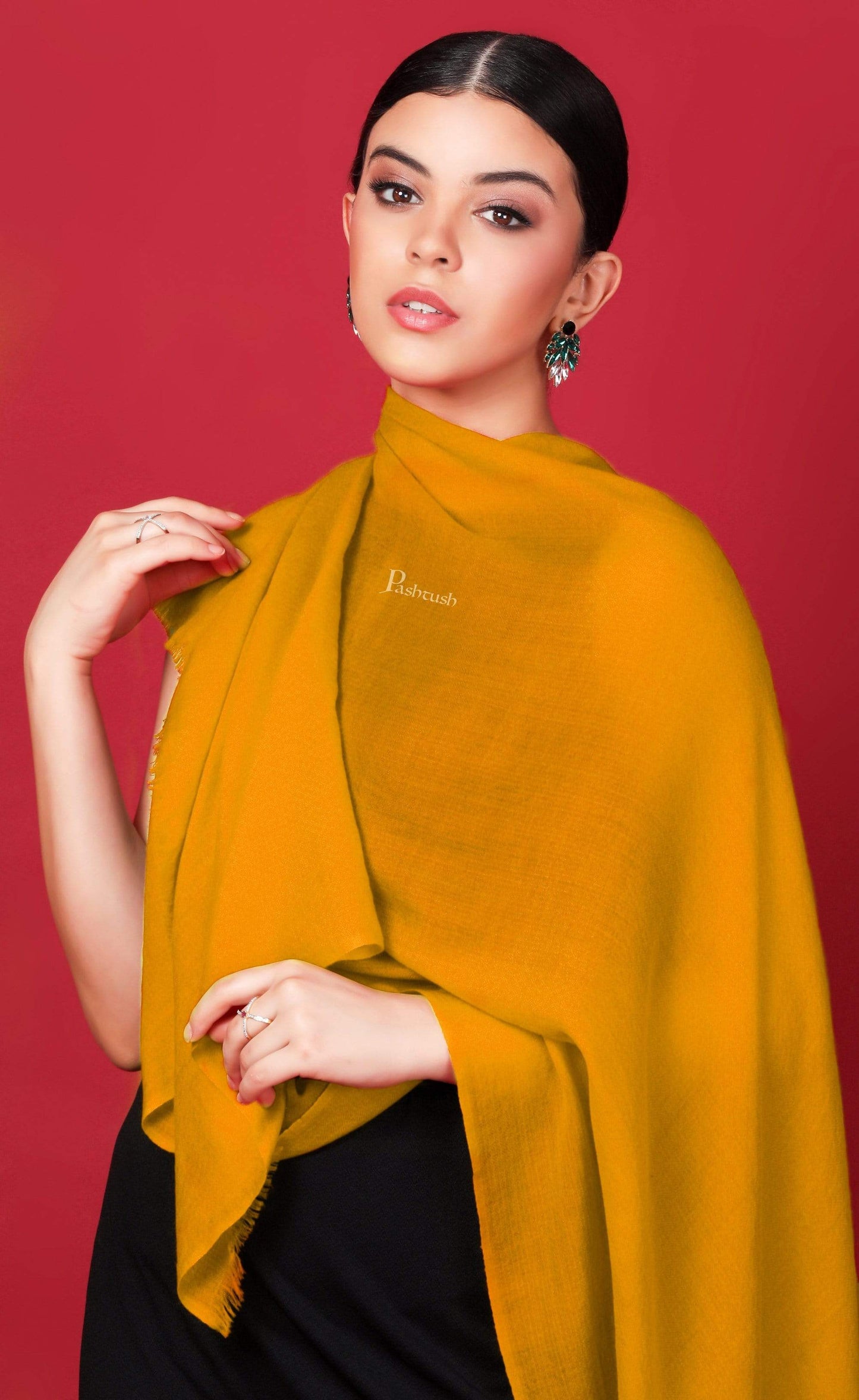 Pashtush Shawl Store Stole Pashtush Womens Cashmere Pashmina Scarf, Diamond Weave, Dandelion