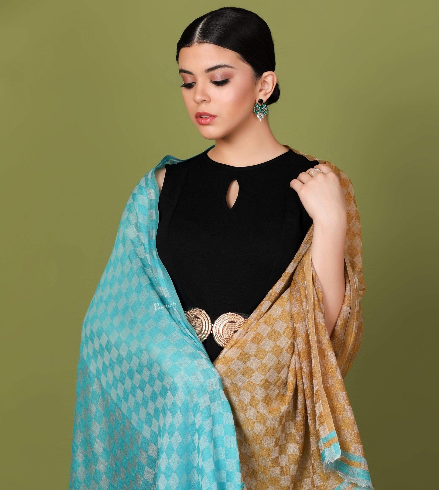 Pashtush Store Stole Pashtush Womens Cashmere Wool Scarf, Reversible Twin Coloured Scarf, Pacific Hues
