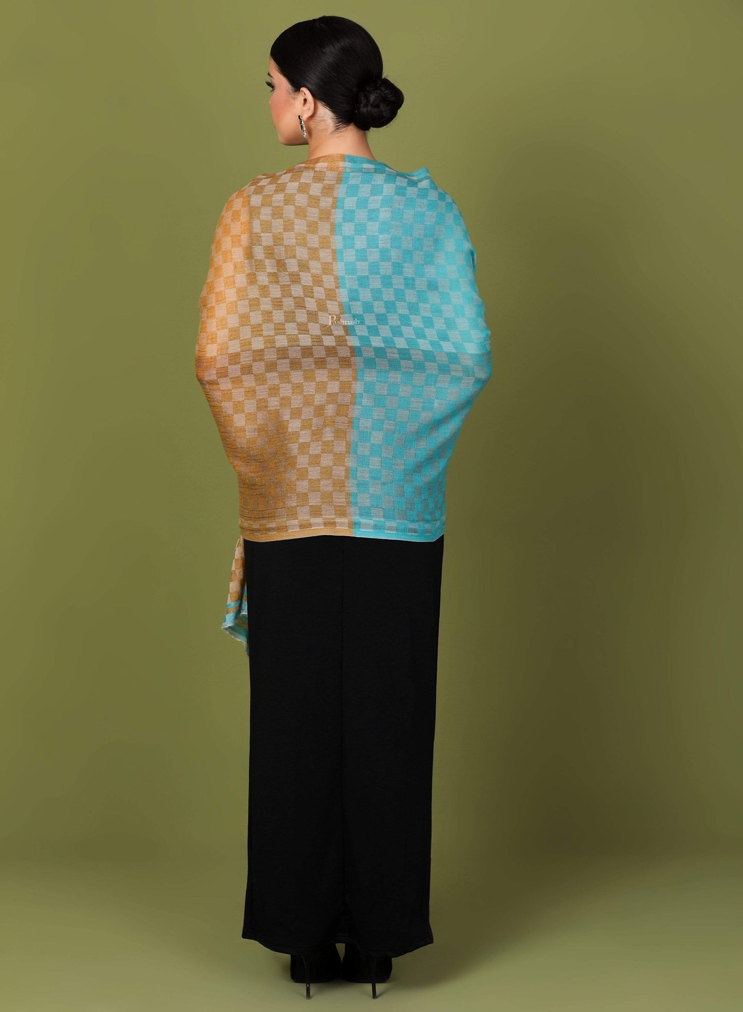 Pashtush Store Stole Pashtush Womens Cashmere Wool Scarf, Reversible Twin Coloured Scarf, Pacific Hues