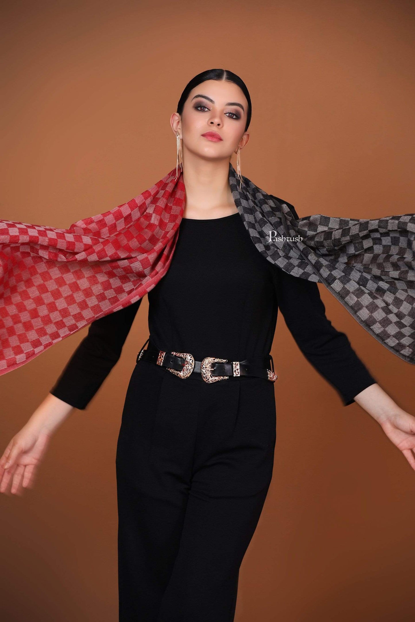 Pashtush Store Stole Pashtush Womens Cashmere Wool Scarf, Reversible Weave, Twin Coloured Scarf