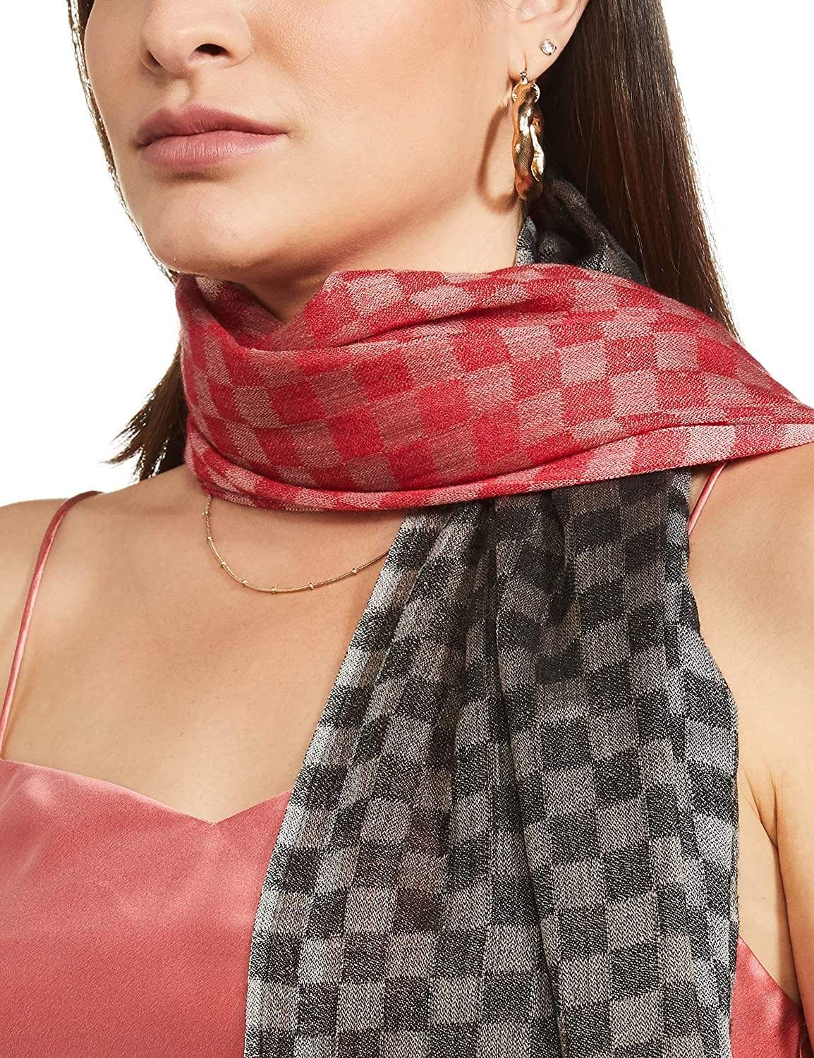 Pashtush India 70x200 Pashtush Womens Cashmere Wool Scarf, Reversible Weave, Twin Checks Scarf