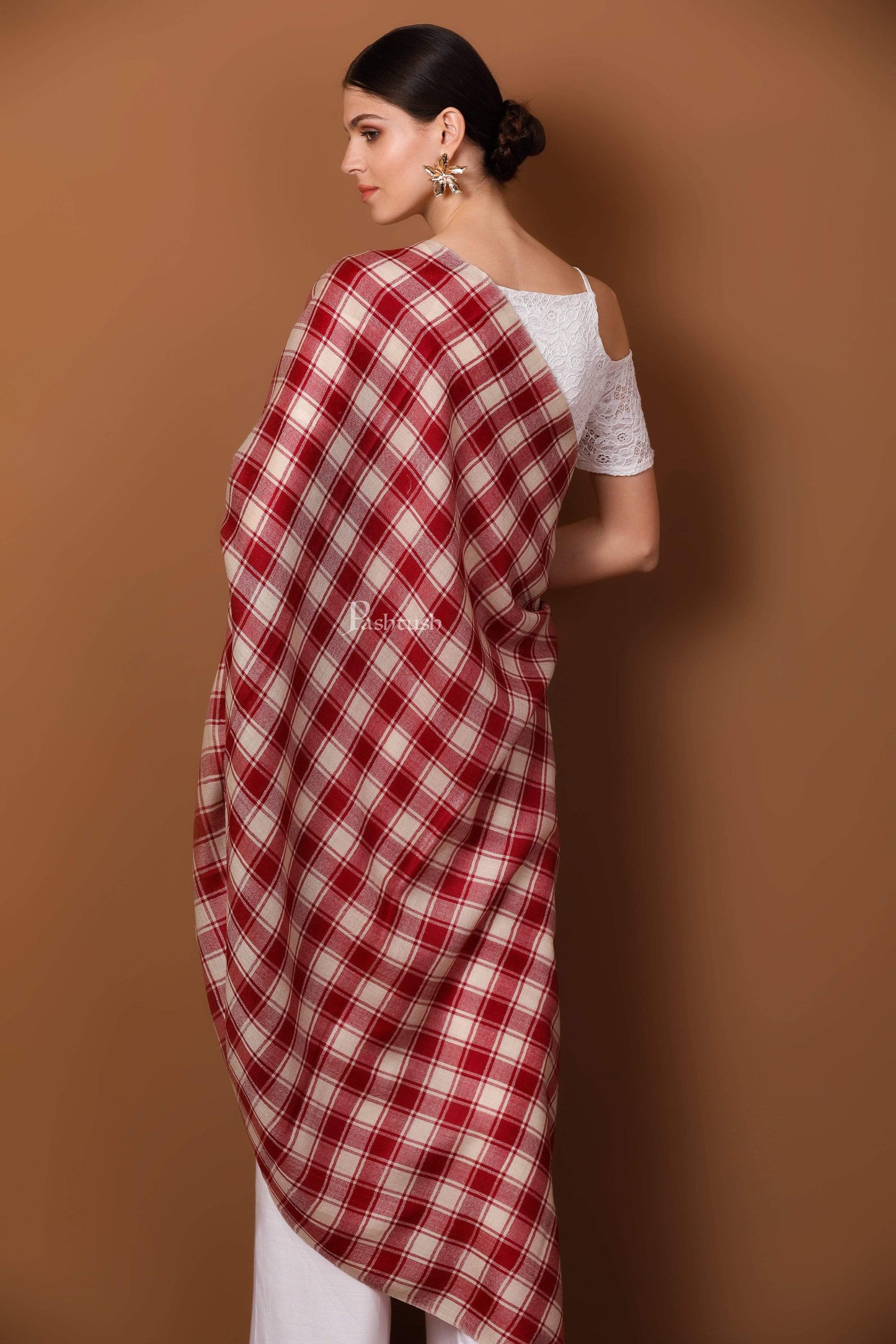 Pashtush India 100x200 Pashtush Womens Check Shawl, Ultra Soft and Warm, Fine Wool