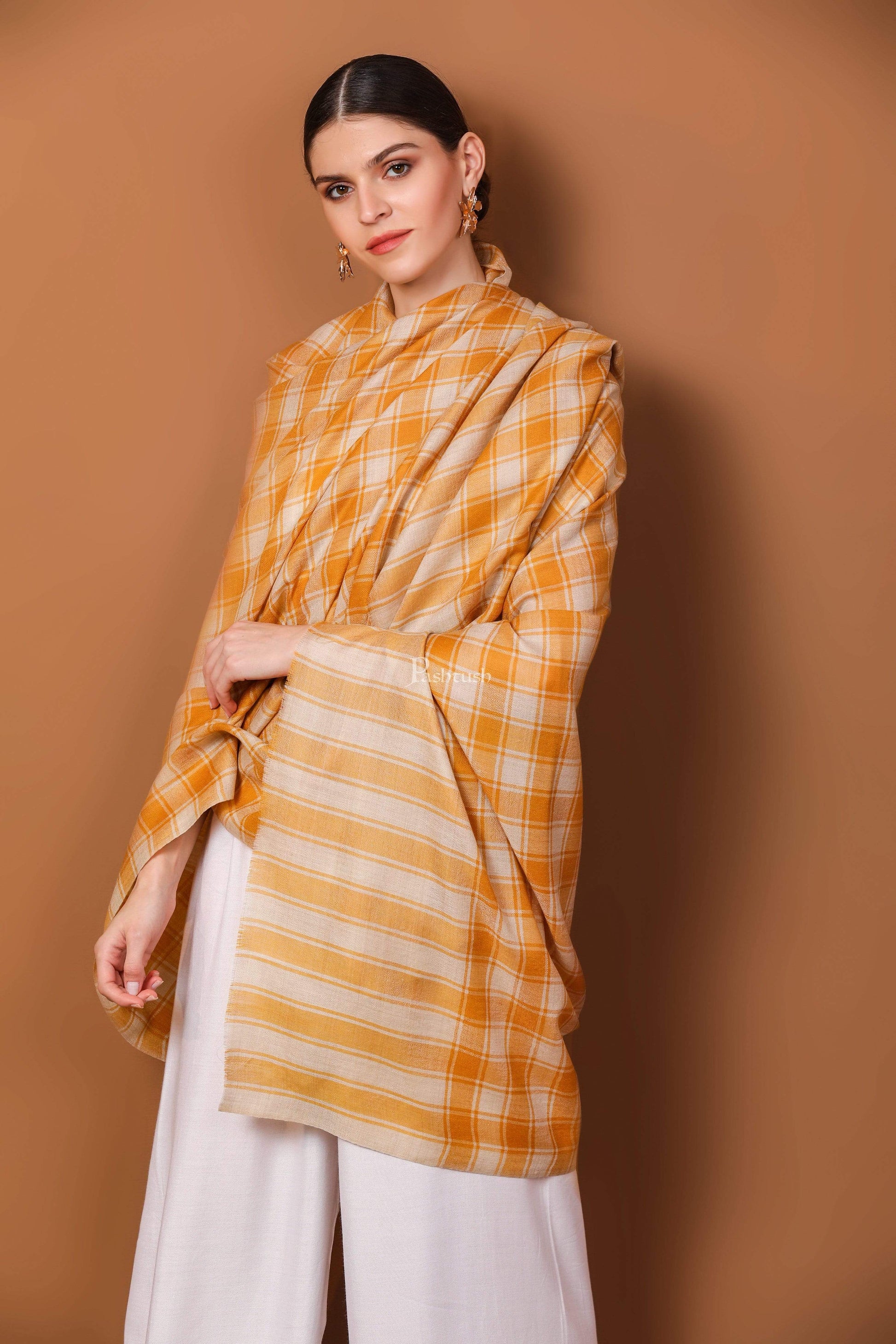 Pashtush India 100x200 Pashtush Womens Check Shawl, Ultra Soft and Warm, Fine Wool