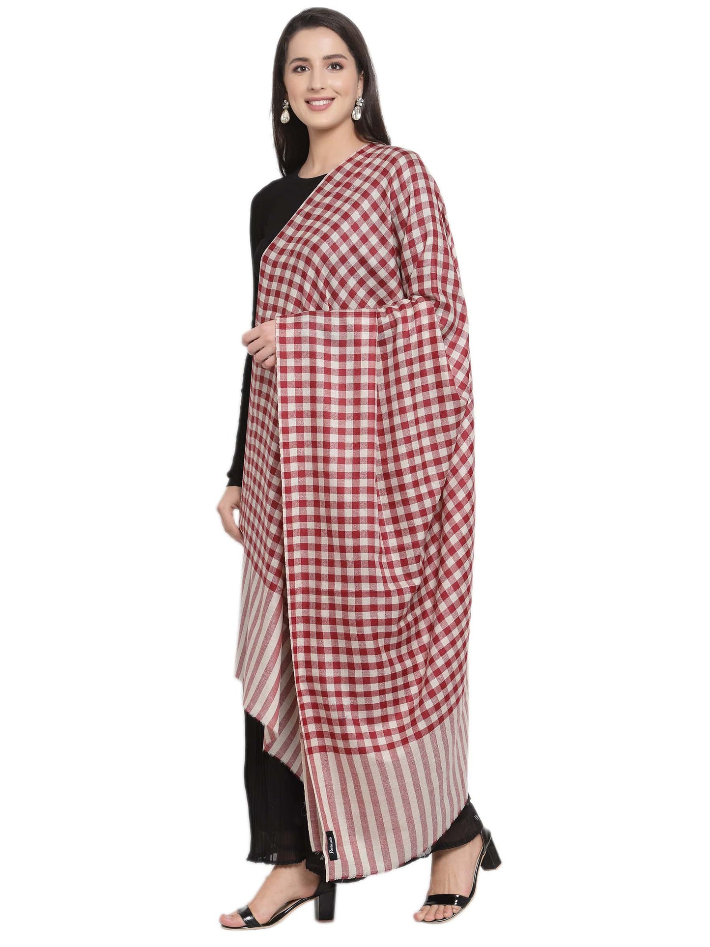 Pashtush India 100x200 Pashtush Womens Check Shawl, Ultra soft Wool, Full Size