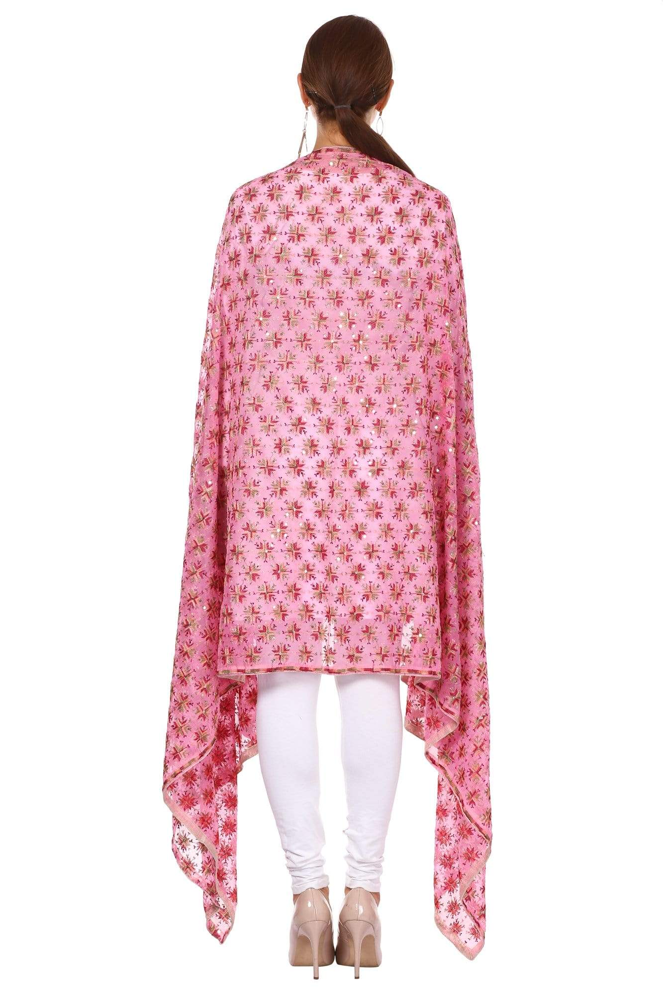 Pashtush Shawl Store Dupatta Pashtush Womens Chiffon Dupatta, Light Pink with Multicoloured Embroidery, Light Weight