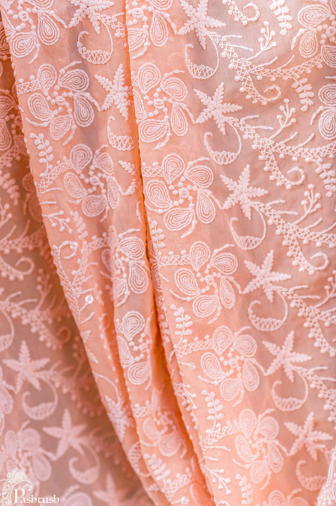 Pashtush Shawl Store Dupatta Pashtush Womens Chiffon Dupatta with Embrodiery, Nude Peach