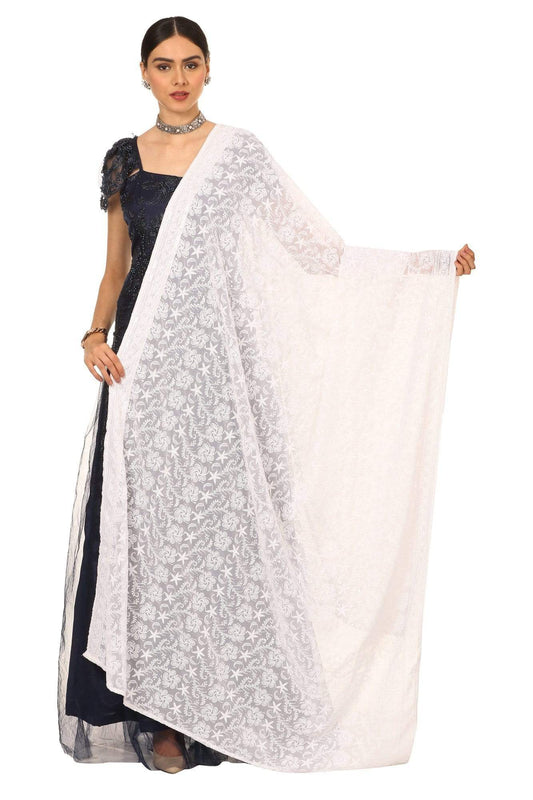 Pashtush India Dupatta Pashtush Womens Chiffon Dupatta with Embrodiery - White