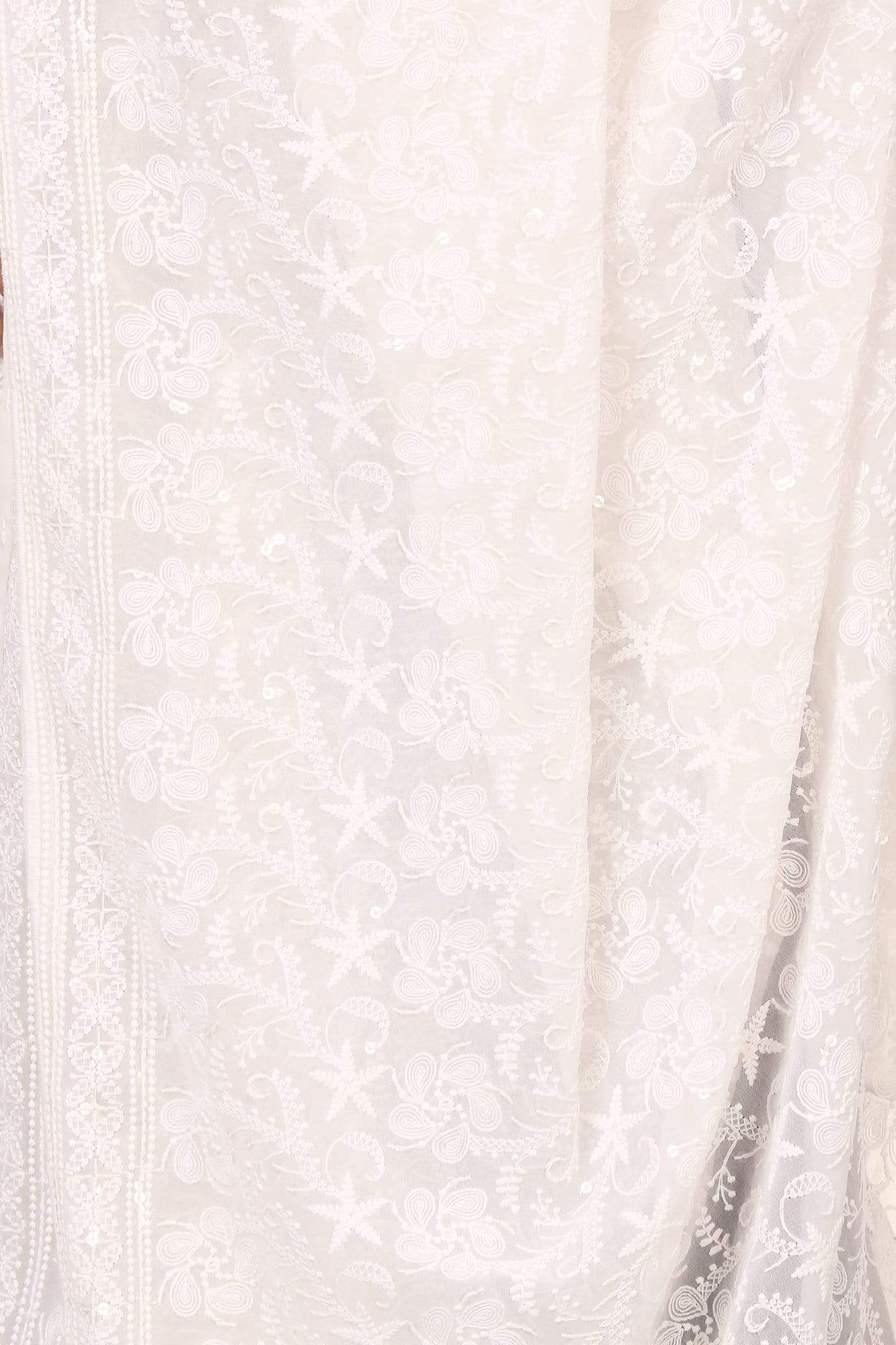 Pashtush India Dupatta Pashtush Womens Chiffon Dupatta with Embrodiery - White