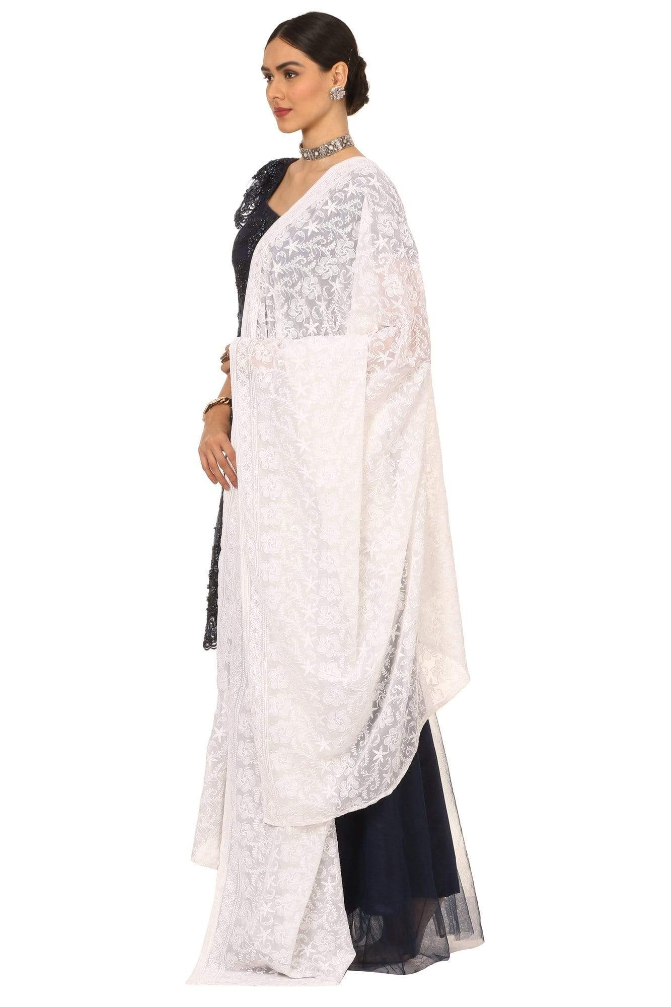 Pashtush India Dupatta Pashtush Womens Chiffon Dupatta with Embrodiery - White