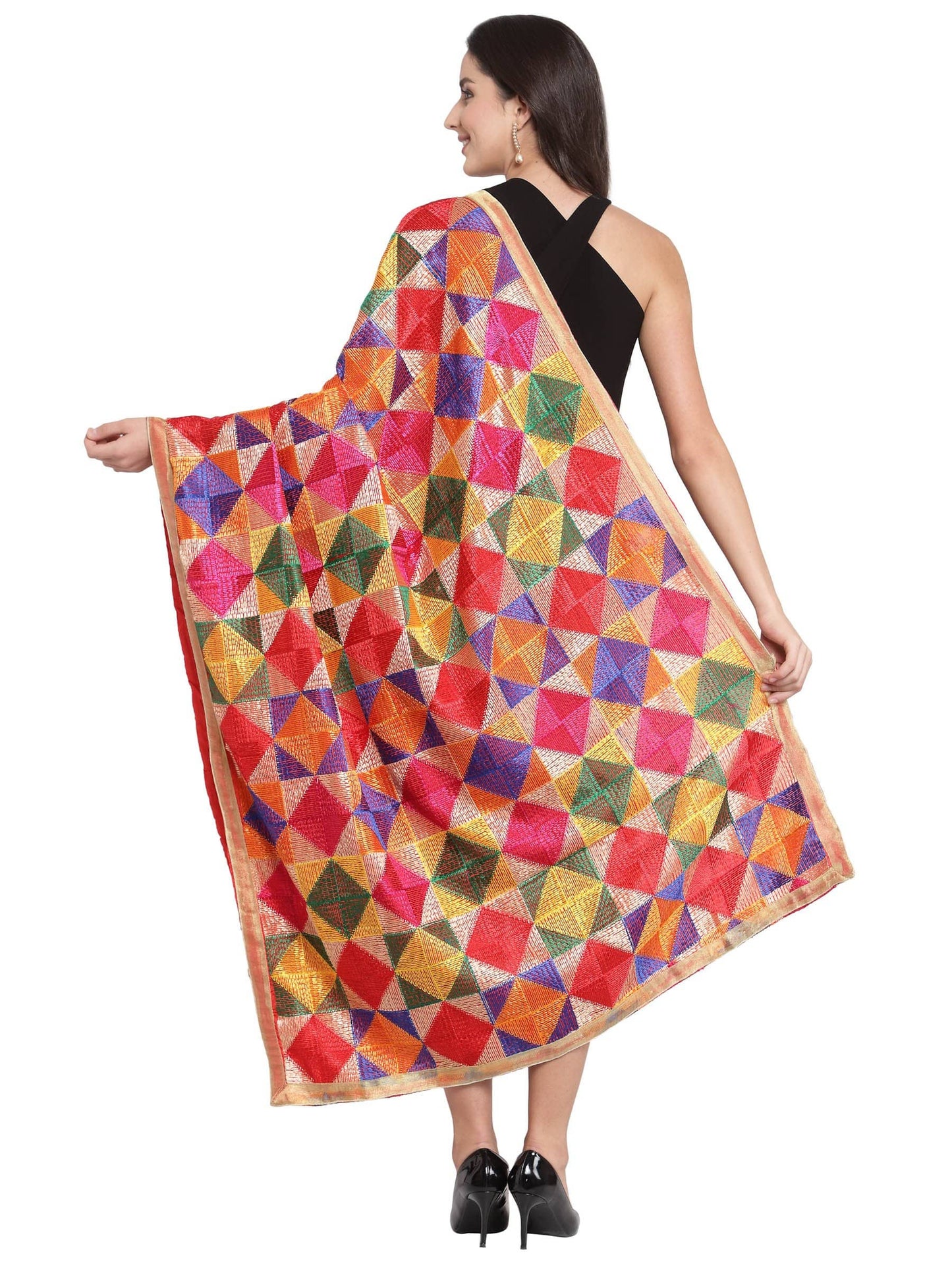 Pashtush India 114x228 Pashtush Womens Chiffon Dupatta with Multicoloured Embroidery, Phulkari