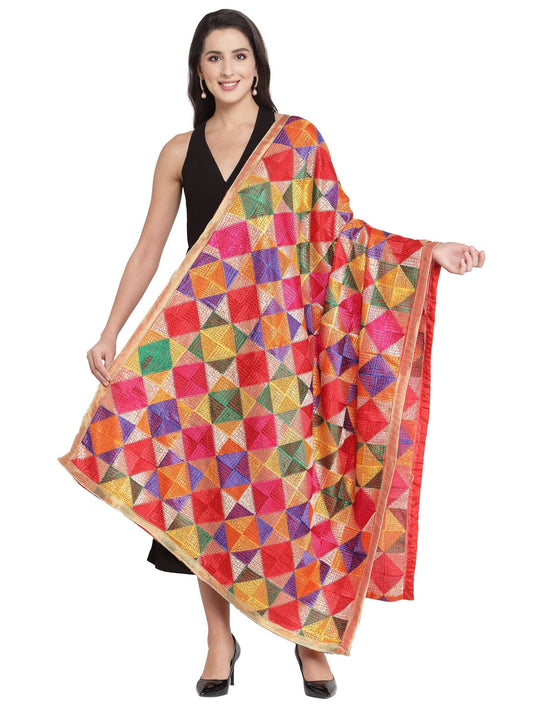 Pashtush India 114x228 Pashtush Womens Chiffon Dupatta with Multicoloured Embroidery, Phulkari