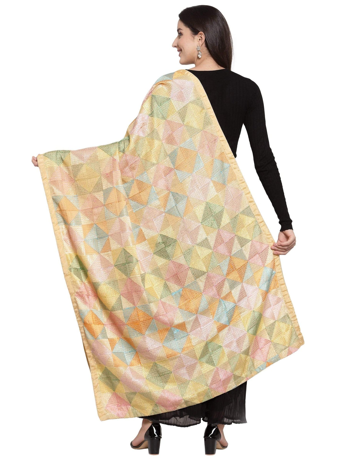 Pashtush India 114x228 Pashtush Womens Chiffon Dupatta with Multicoloured Embroidery, Phulkari