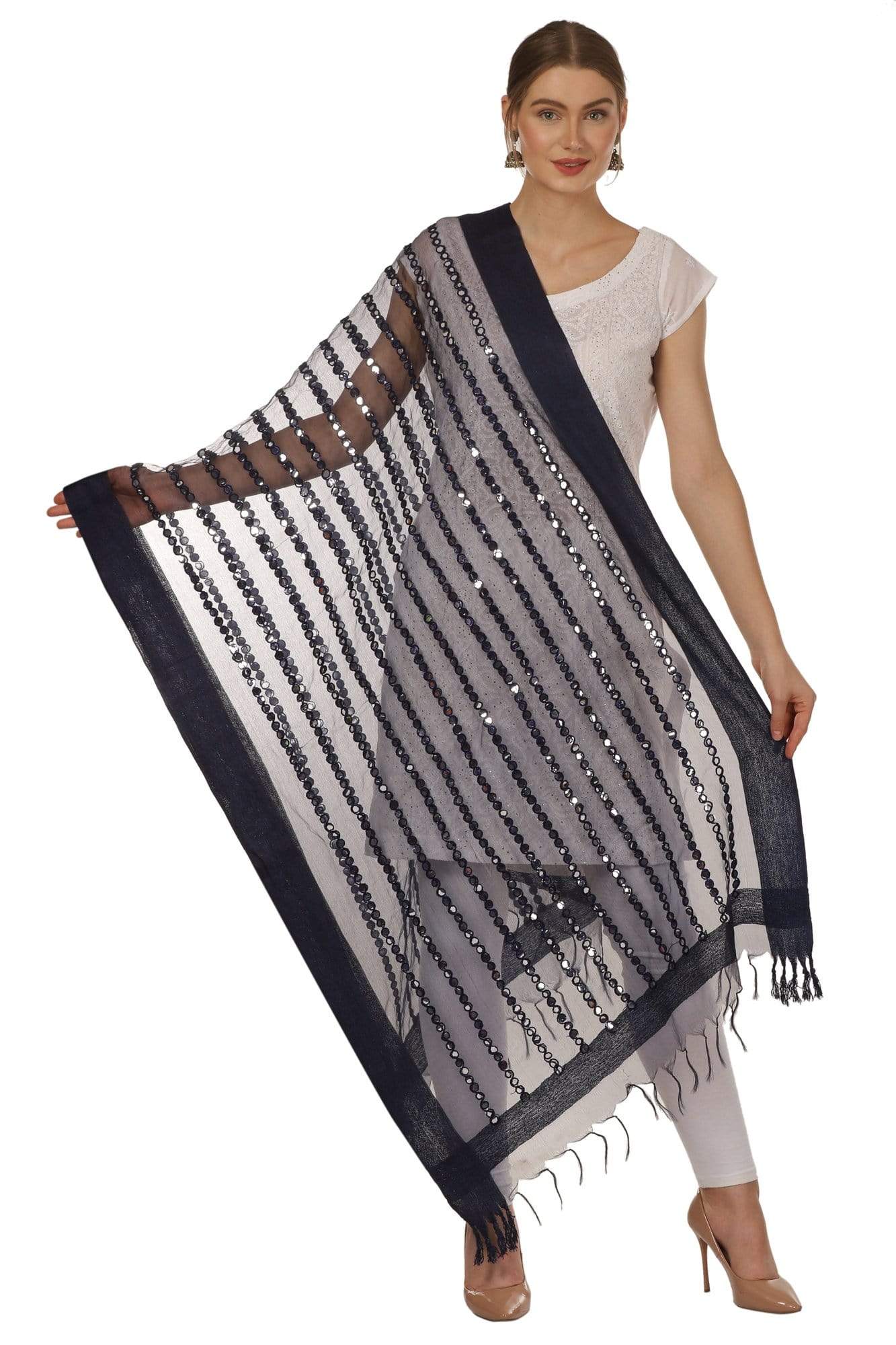 Pashtush Shawl Store Dupatta Pashtush Womens Chiffon Handmade Dupatta with Sequin and Mirror Work Embroidery, Light Weight, Blue, Free Size