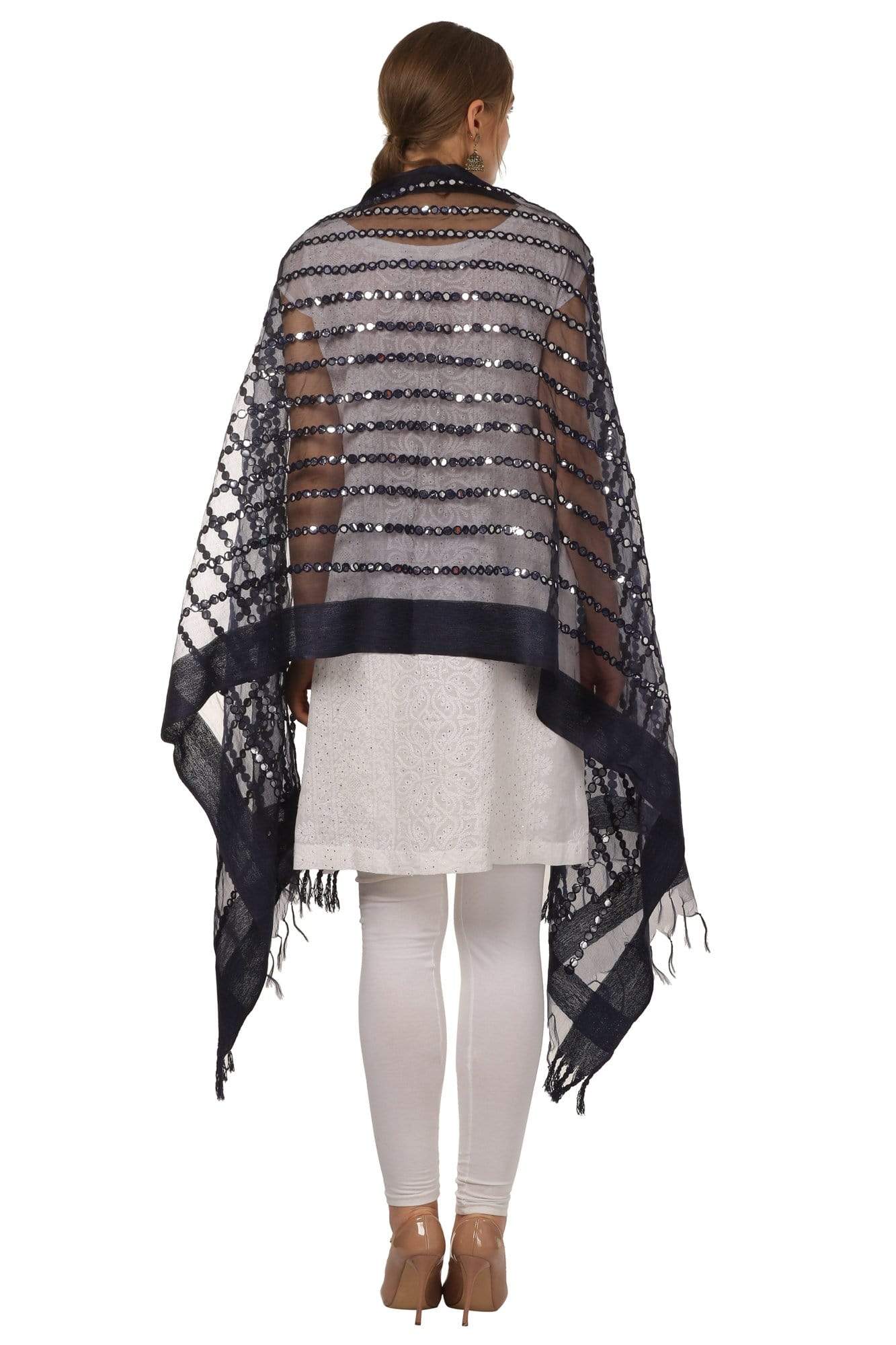Pashtush Shawl Store Dupatta Pashtush Womens Chiffon Handmade Dupatta with Sequin and Mirror Work Embroidery, Light Weight, Blue, Free Size