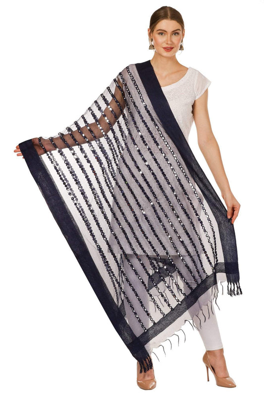 Pashtush Shawl Store Dupatta Pashtush Womens Chiffon Handmade Dupatta with Sequin and Mirror Work Embroidery, Light Weight, Blue, Free Size