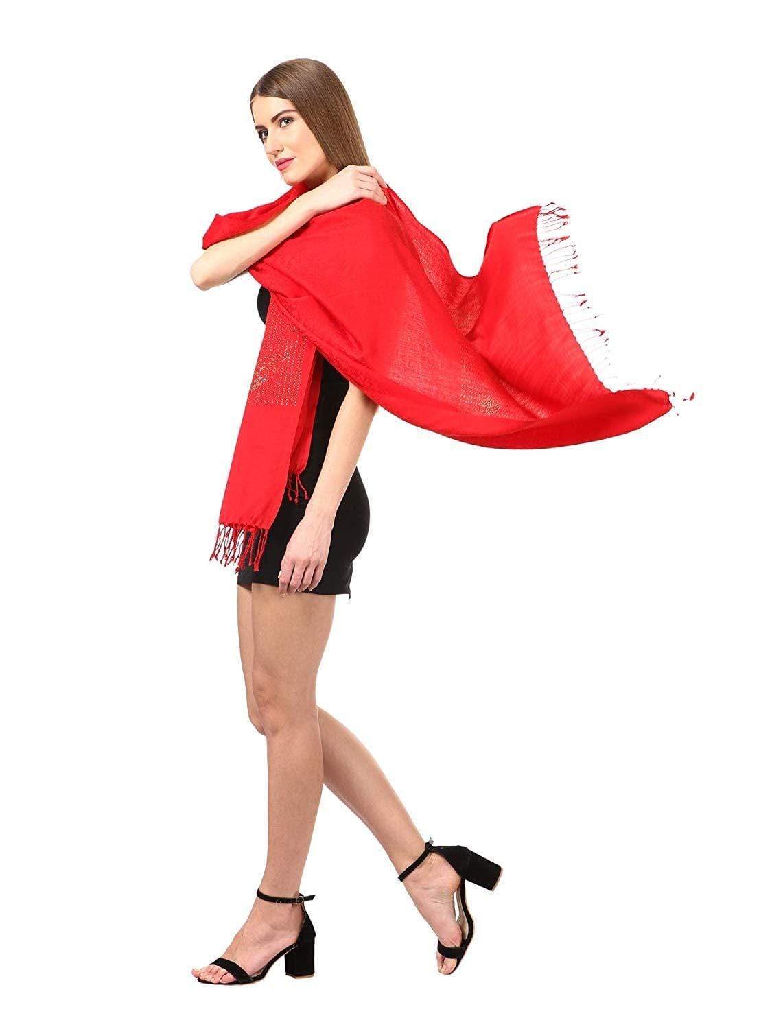 Pashtush India Stole Pashtush Womens Crystal Swaroskovi Embellished Scarf, Stole, (Red)