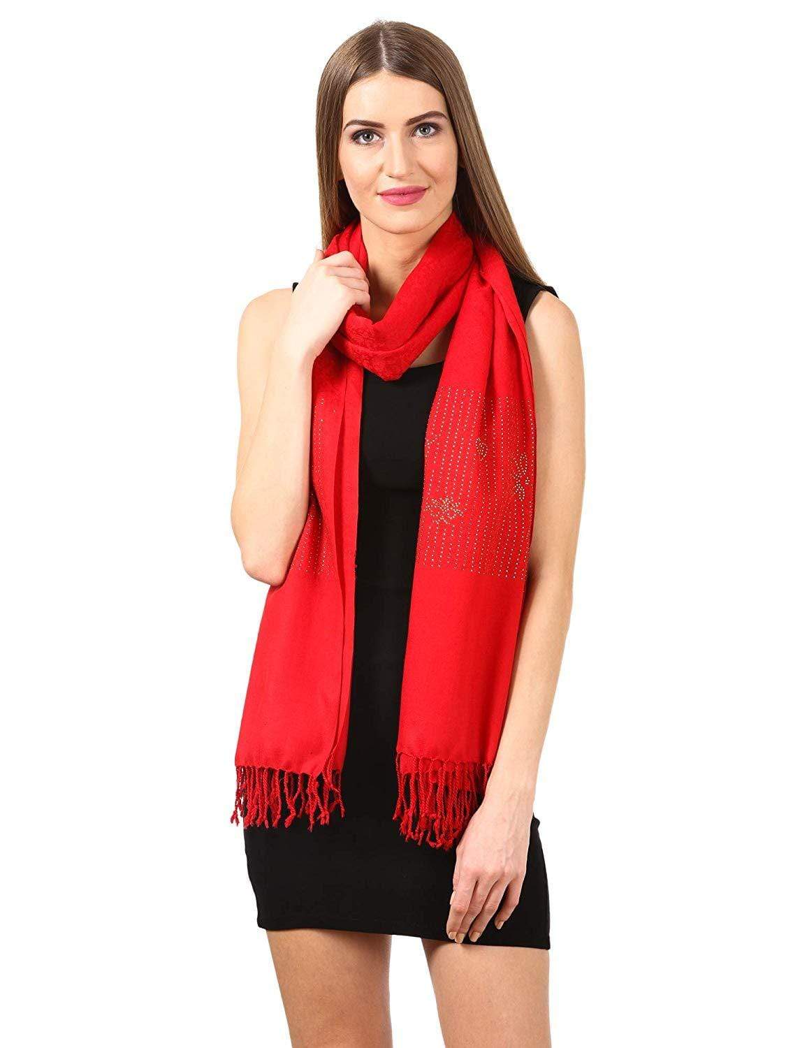 Pashtush India Stole Pashtush Womens Crystal Swaroskovi Embellished Scarf, Stole, (Red)