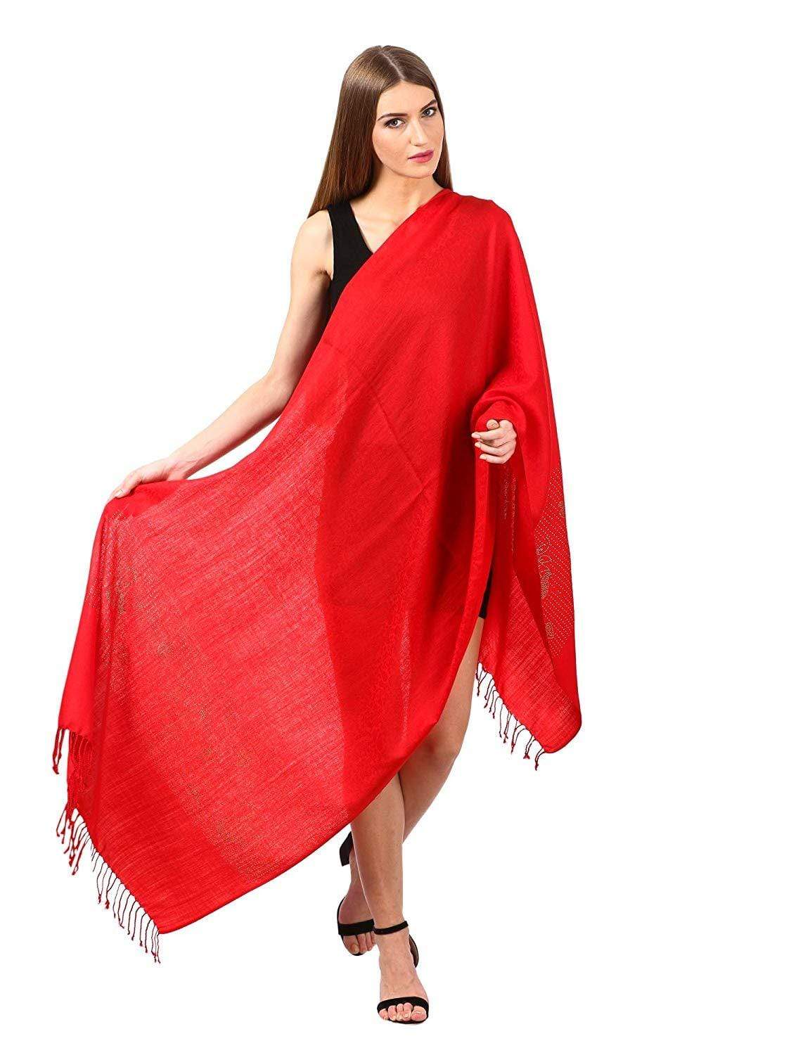 Pashtush India Stole Pashtush Womens Crystal Swaroskovi Embellished Scarf, Stole, (Red)