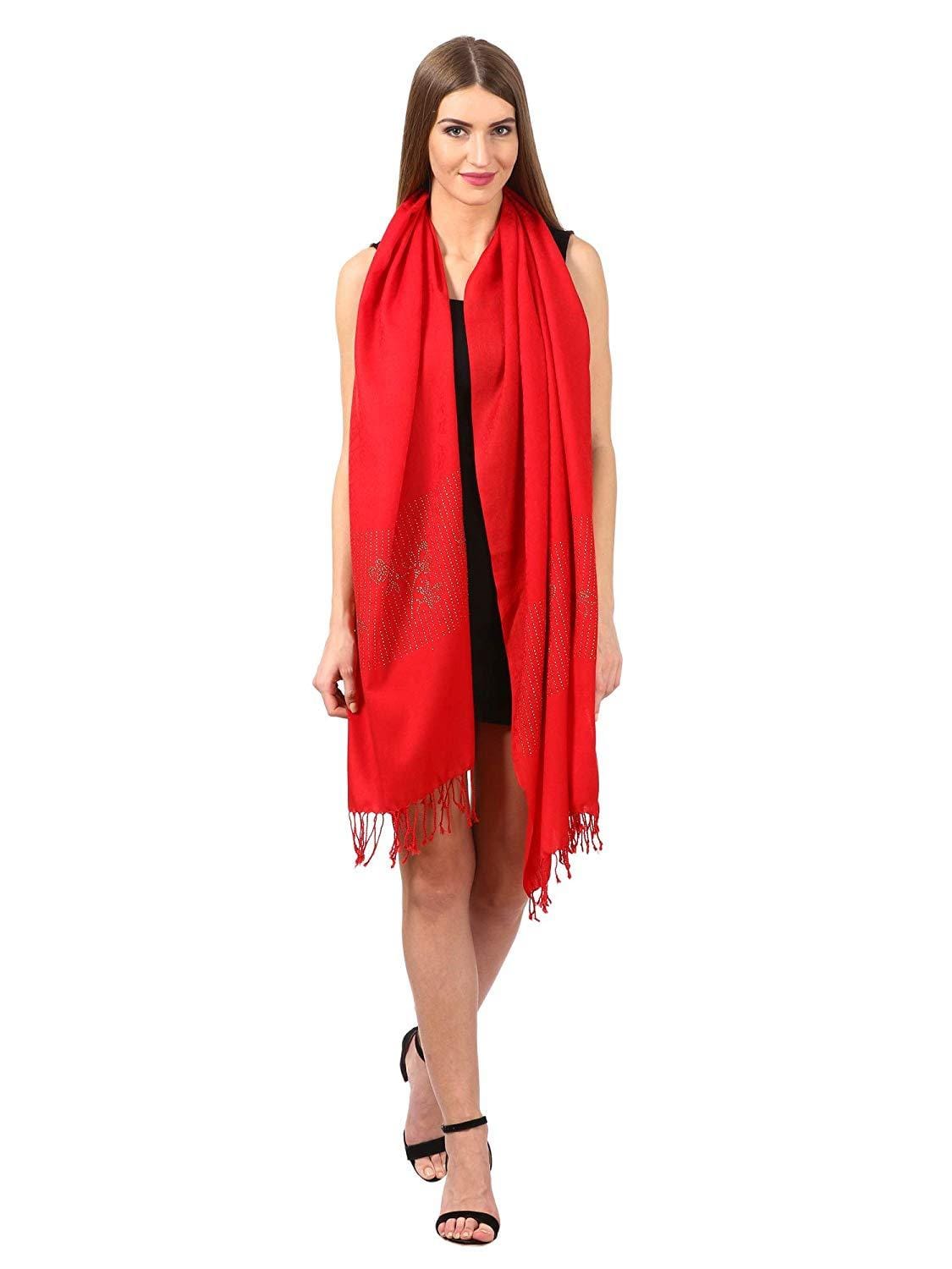 Pashtush India Stole Pashtush Womens Crystal Swaroskovi Embellished Scarf, Stole, (Red)