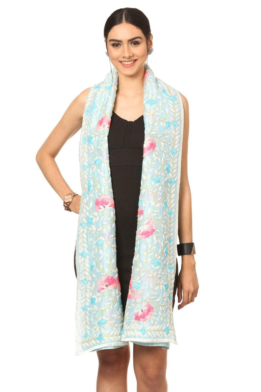 Pashtush India Dupatta Pashtush Womens Dupatta, 100% Hand Embroidered Kantha Needlework Work, Free Size, Blue