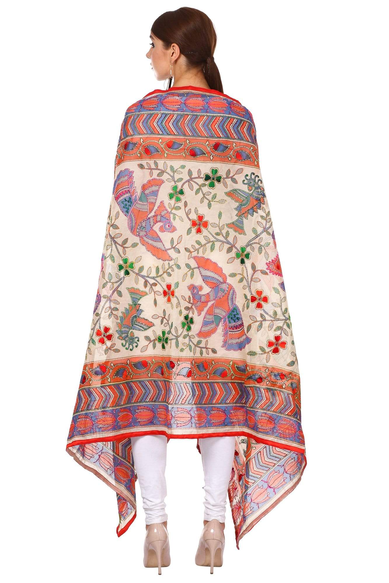 Pashtush Shawl Store Dupatta Pashtush Womens Dupatta, 100% Hand Embroidered Kantha Needlework Work, Free Size, Multi-coloured