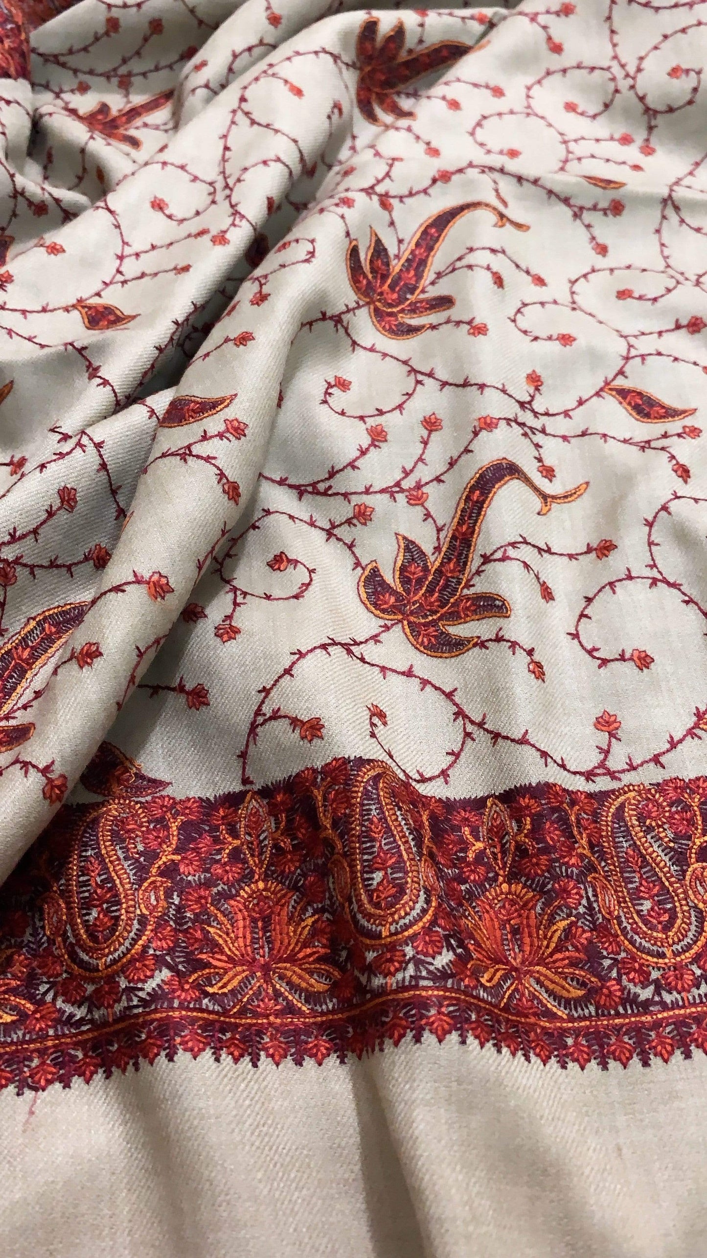 Pashtush India Shawl Pashtush Embroidered Shawl in fine wool pashmina handfeel (43x95 inches)