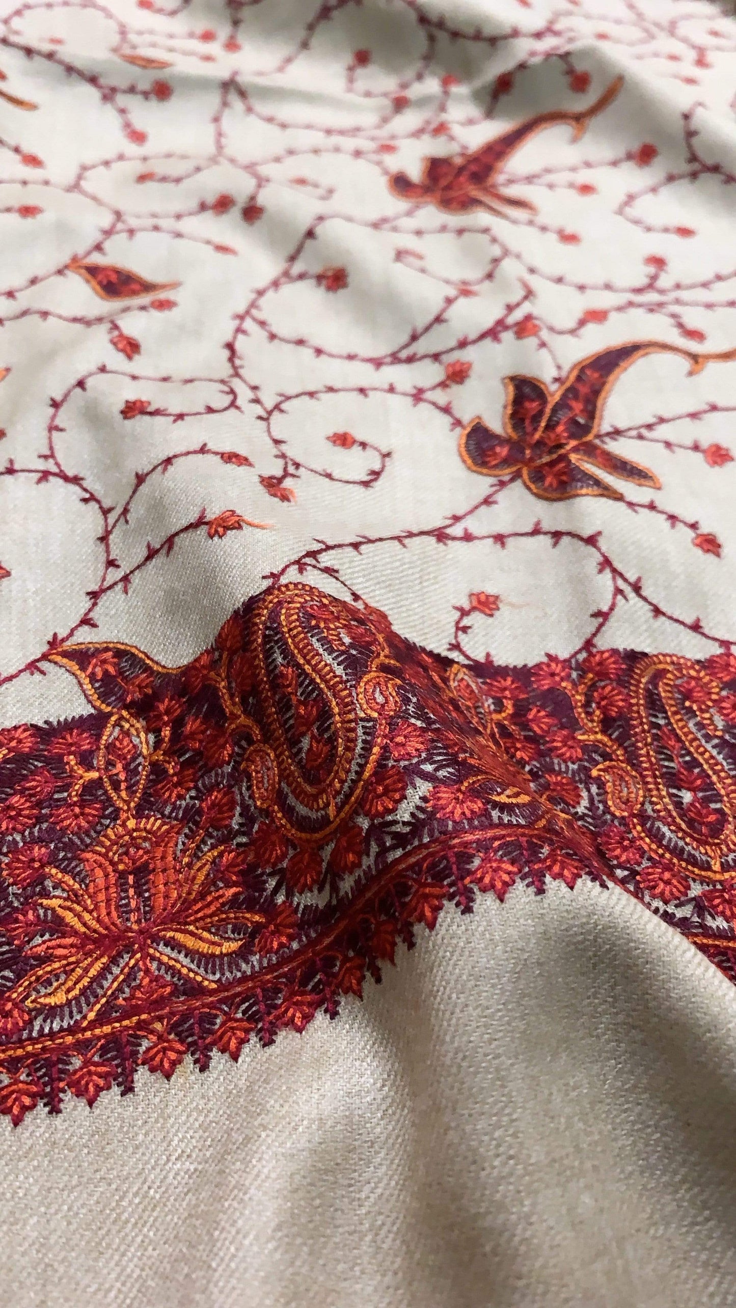 Pashtush India Shawl Pashtush Embroidered Shawl in fine wool pashmina handfeel (43x95 inches)