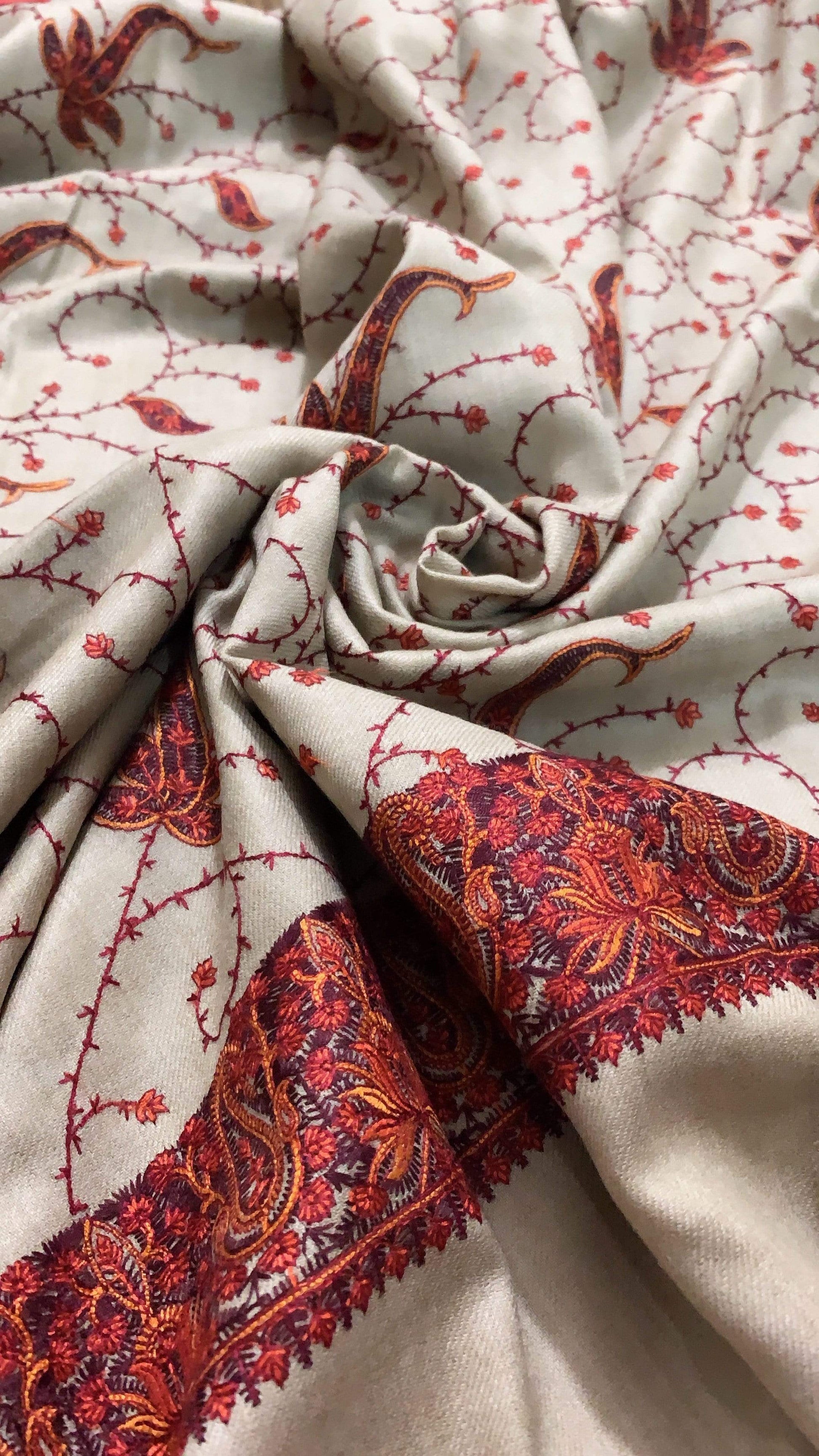 Pashtush India Shawl Pashtush Embroidered Shawl in fine wool pashmina handfeel (43x95 inches)