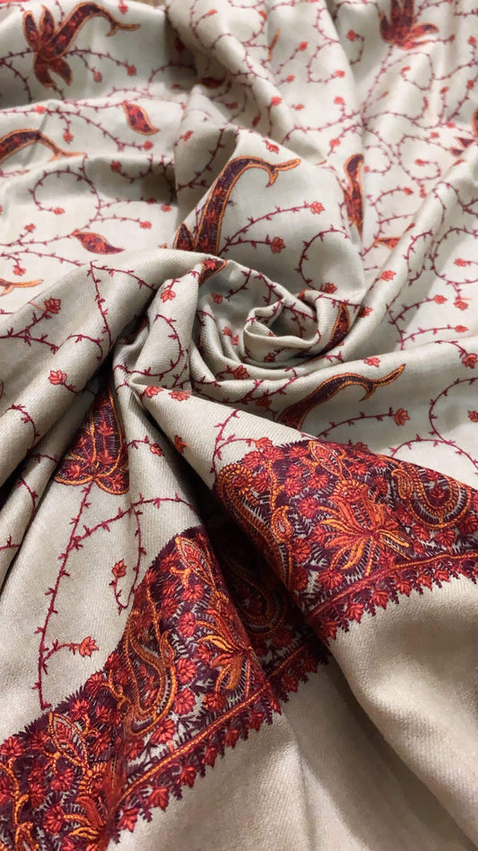 Pashtush India Shawl Pashtush Embroidered Shawl in fine wool pashmina handfeel (43x95 inches)