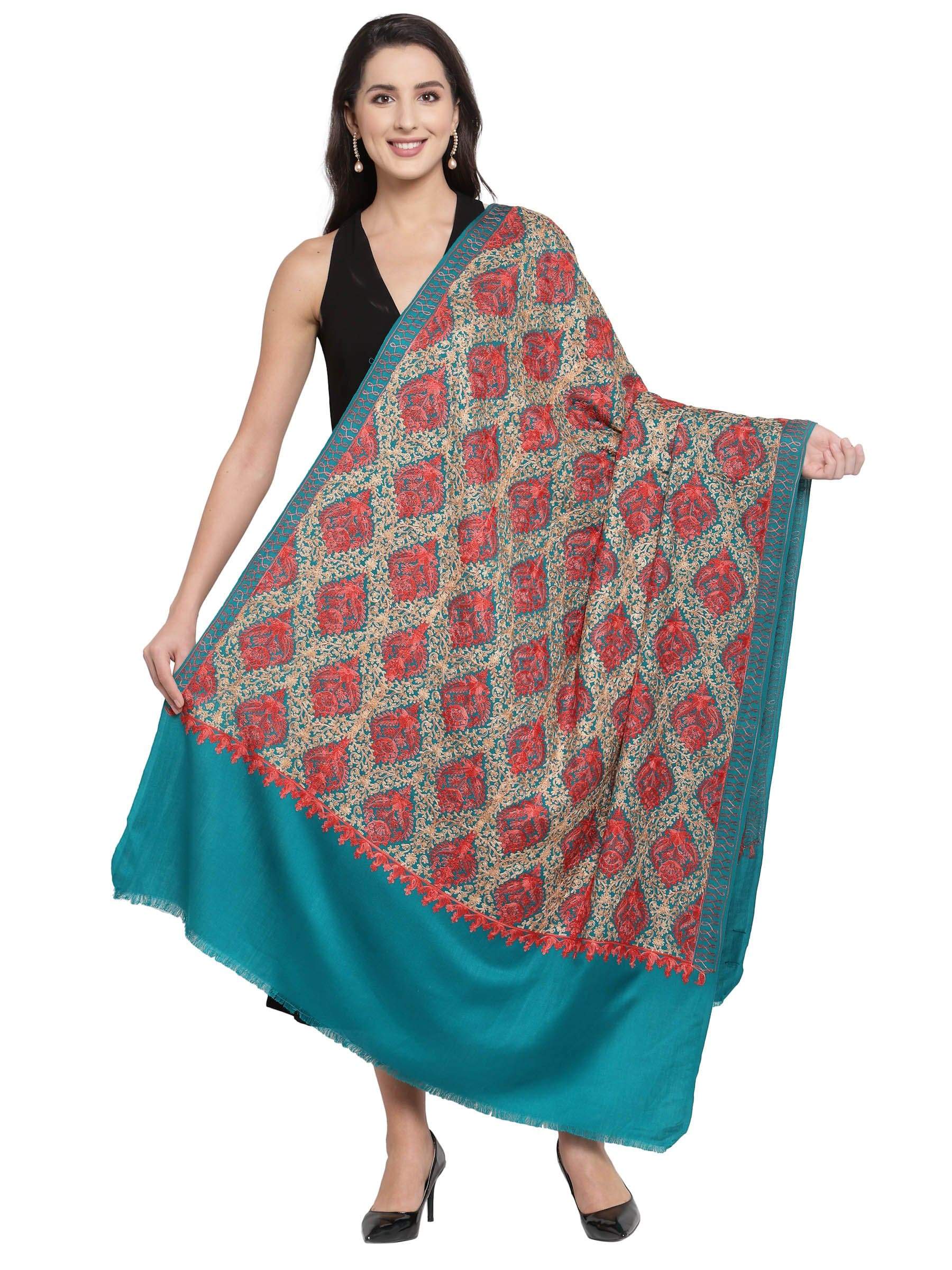Pashtush India 100x200 Pashtush Womens Embroidery Shawl, Aari Embroidery, Arabic Blue