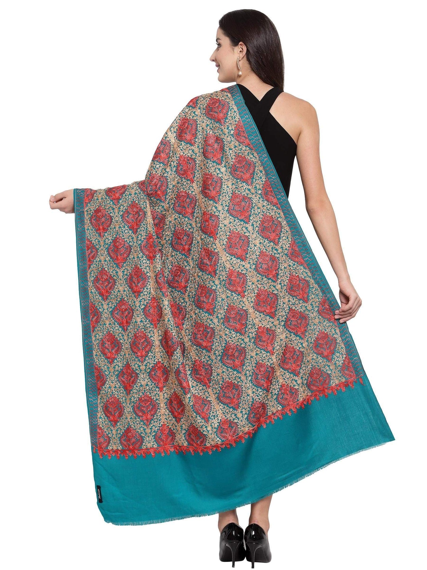 Pashtush India 100x200 Pashtush Womens Embroidery Shawl, Aari Embroidery, Arabic Blue