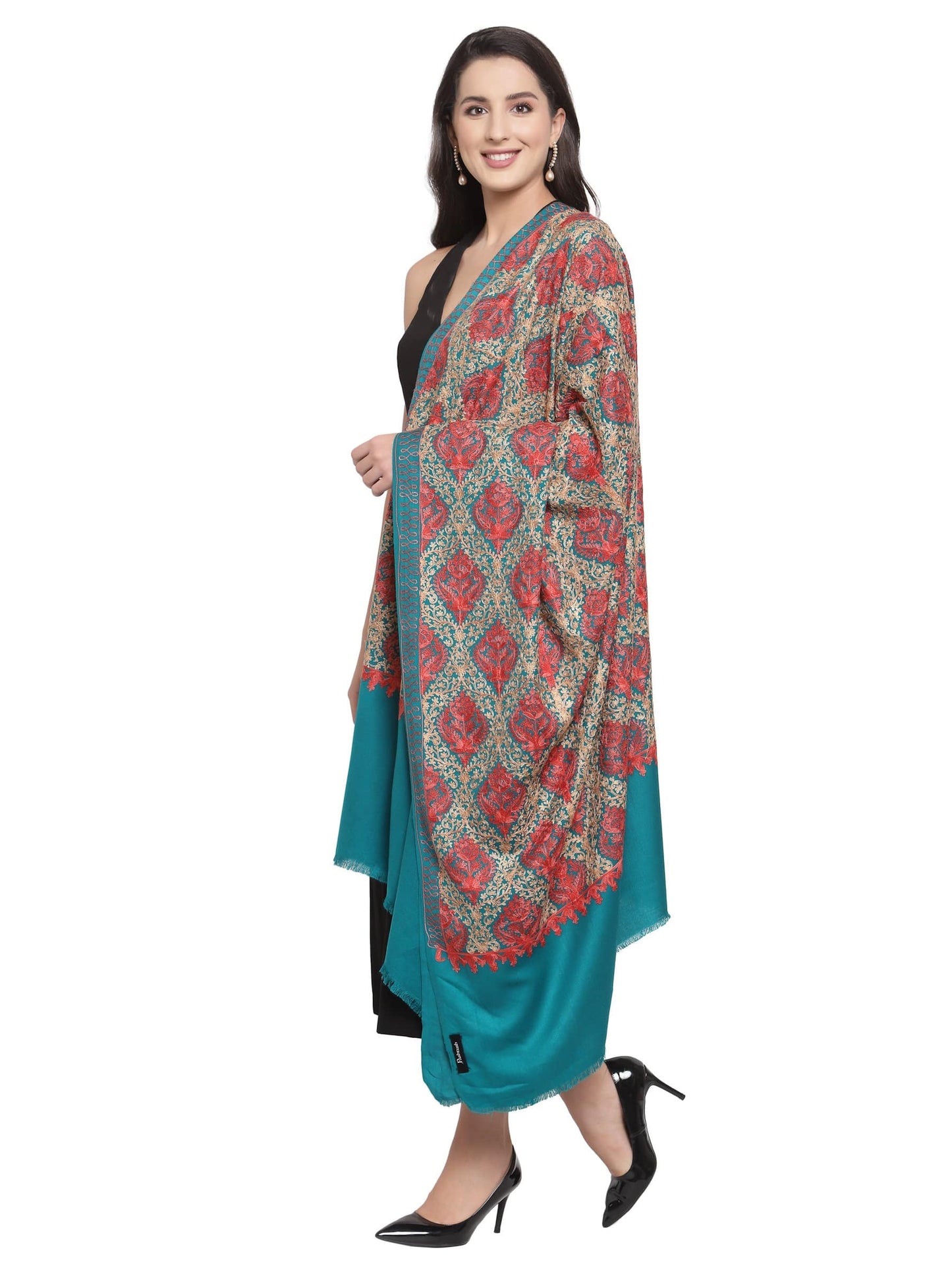 Pashtush India 100x200 Pashtush Womens Embroidery Shawl, Aari Embroidery, Arabic Blue