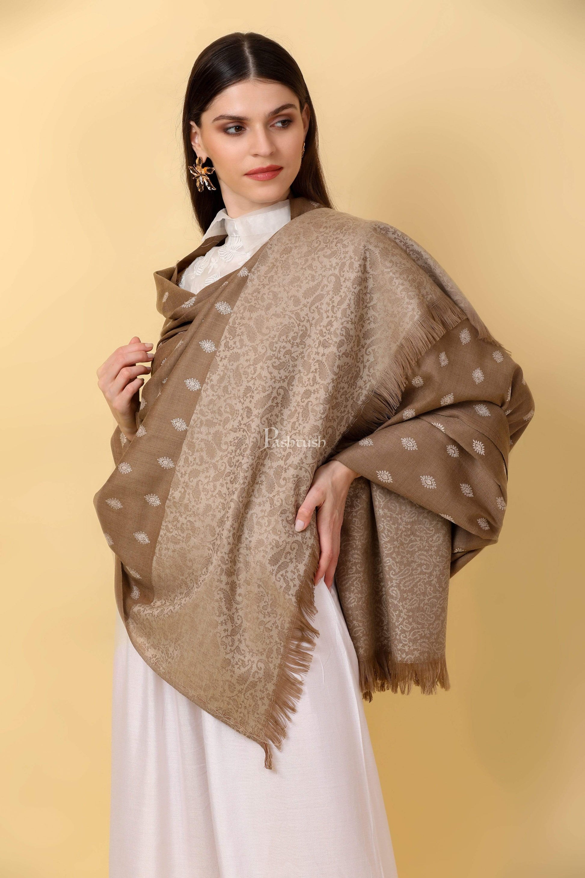 Pashtush India 100x200 Pashtush Womens Embroidery Shawl, Light Weight and Warm, Black and beige