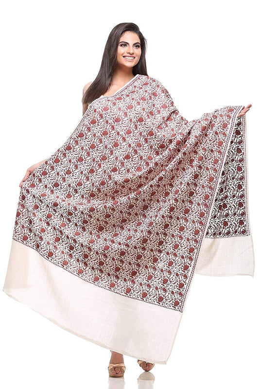 Pashtush India Shawl Pashtush Womens Embroidery Shawl Multicoloured Silk Thread Work, Kashmiri Embroidery Design. Heritage Wool Collection