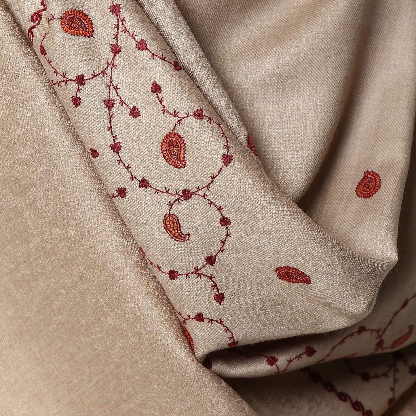 Pashtush Store Shawl Pashtush Womens Embroidery Wool Shawl beige, Kashmiri Design Beige