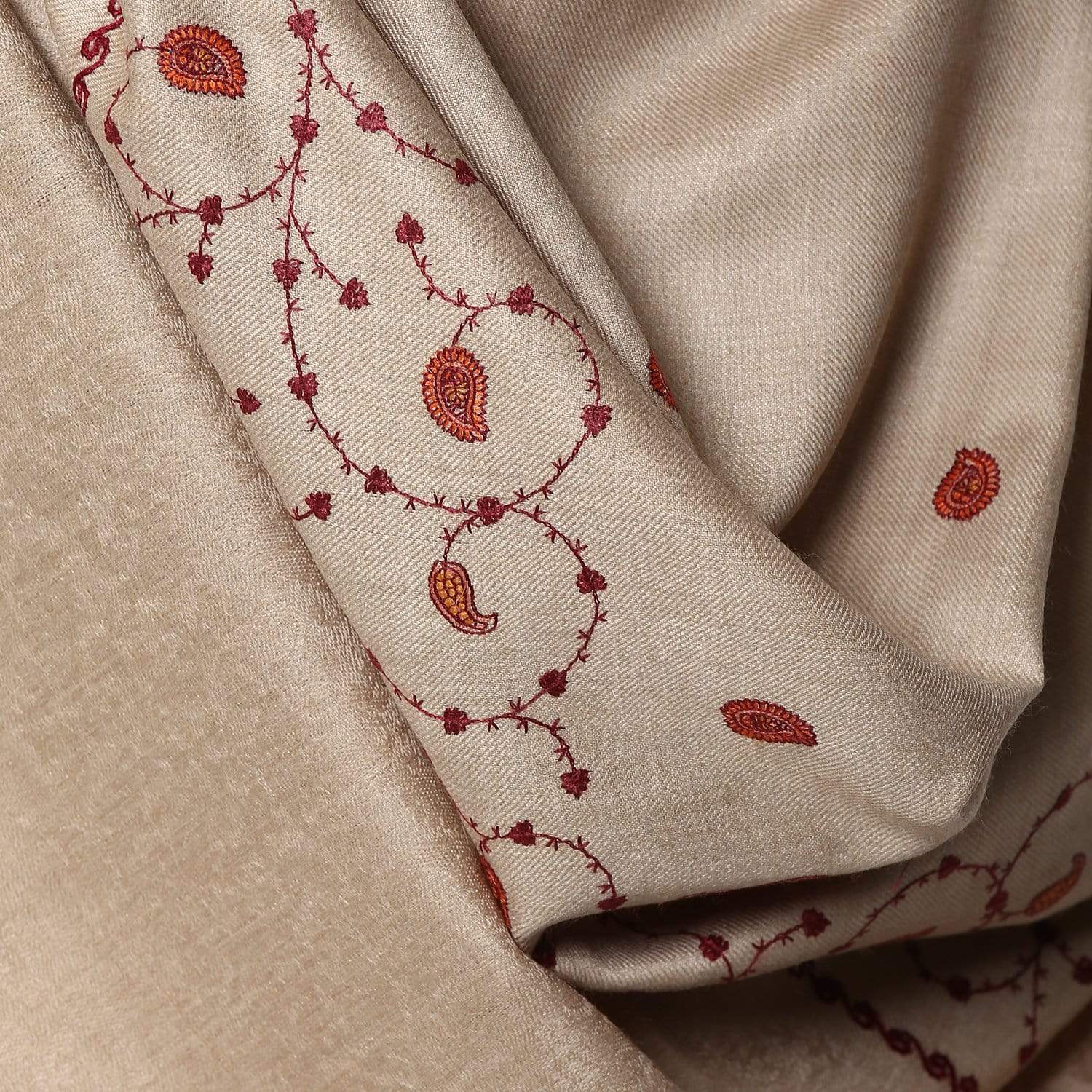 Pashtush Store Shawl Pashtush Womens Embroidery Wool Shawl beige, Kashmiri Design Beige