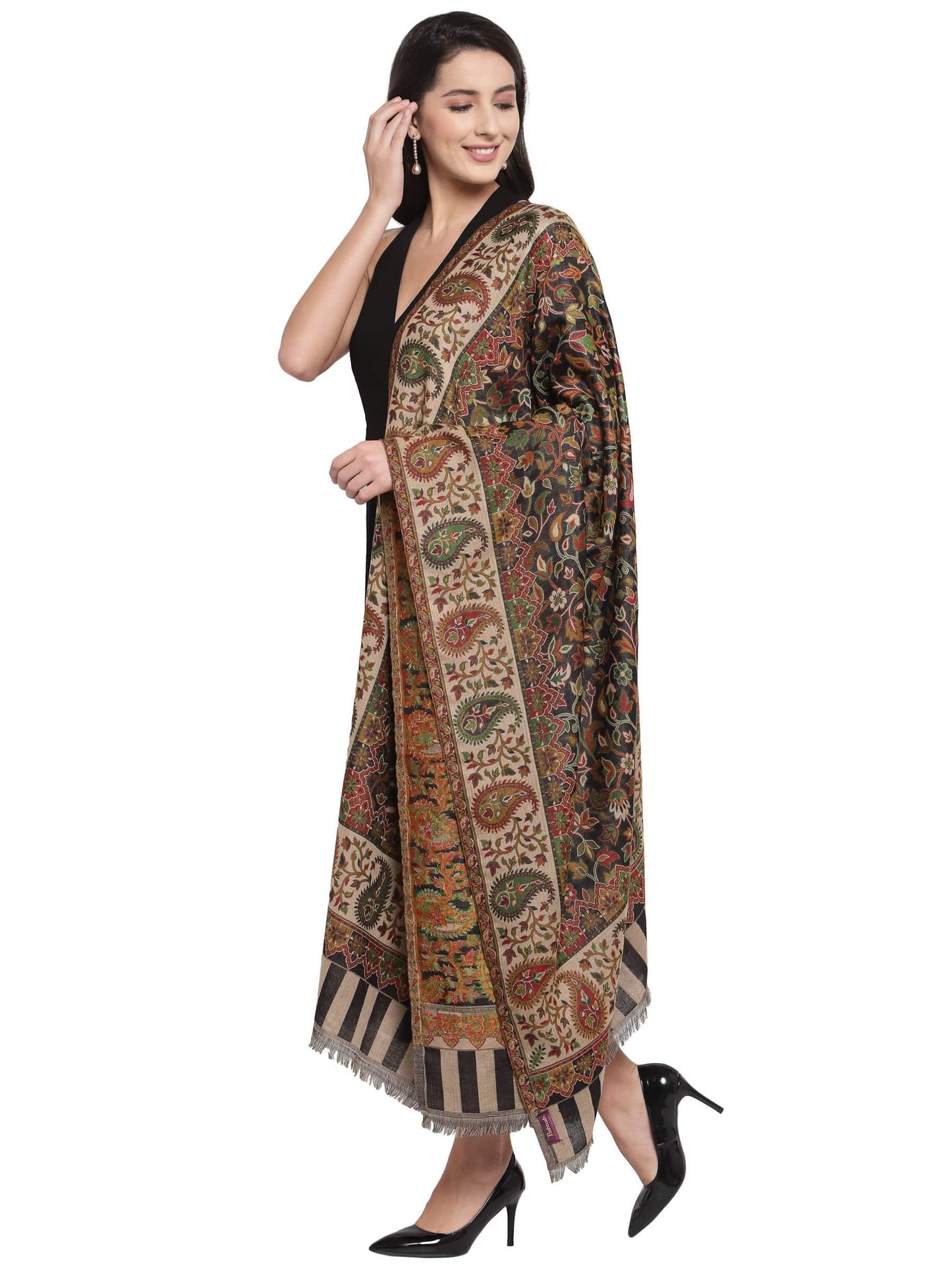 Pashtush India 100x200 Pashtush Womens Ethnic Shawl, Faux Pashmina, Soft and Warm, Beige